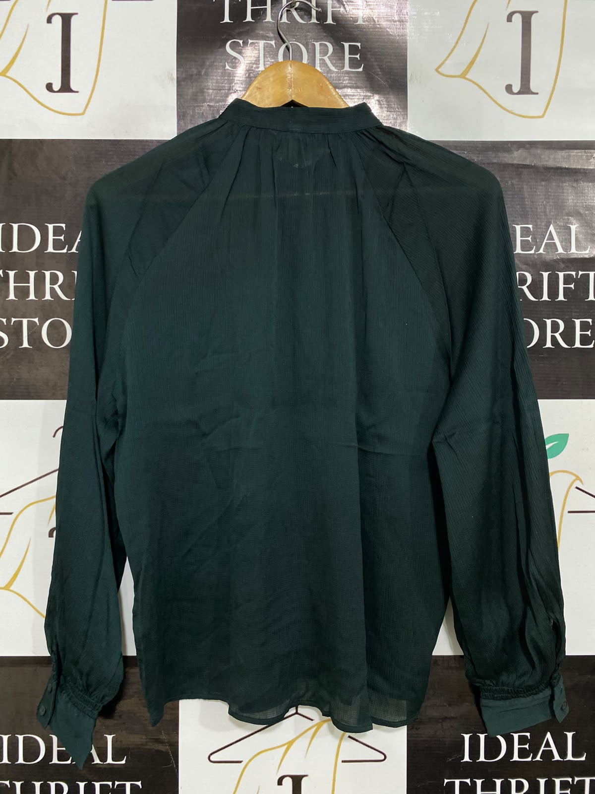 H&M |S| BUST 21| A45| DARK GREEN GATHERED-NECK TECHNICAL UTILITY BLOUSE