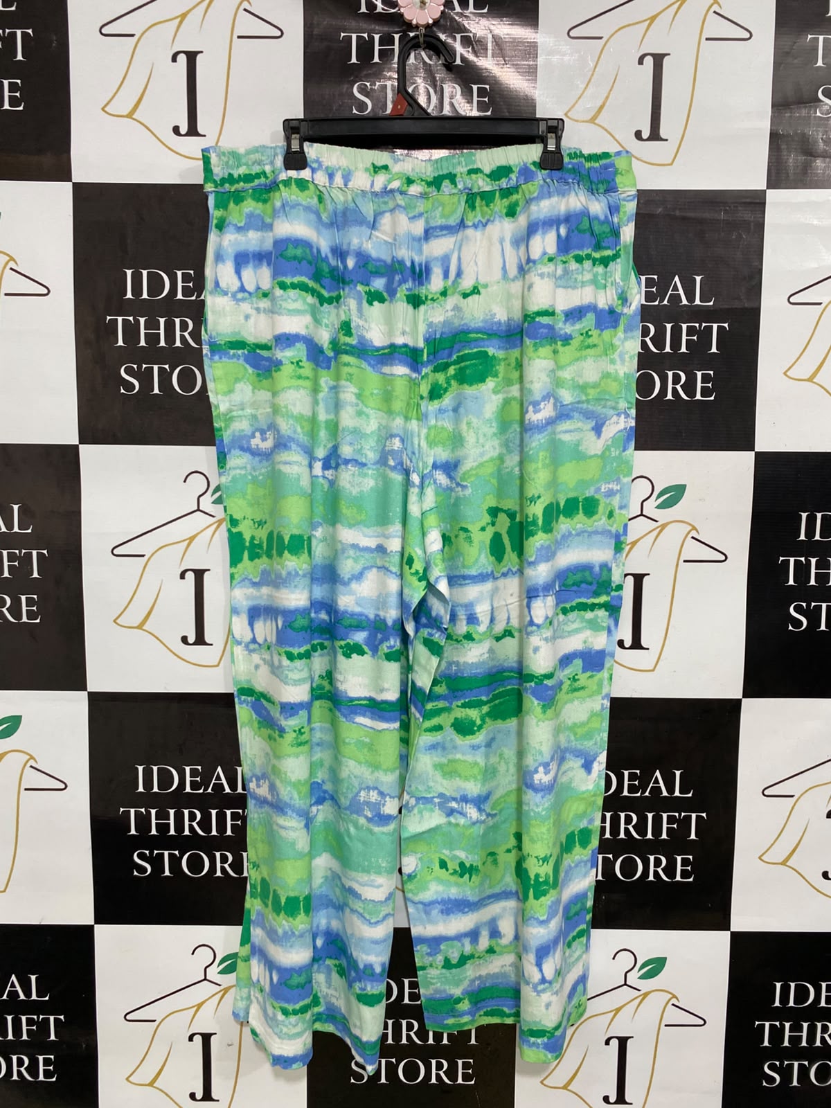 KATIES |XXL| WAIST 38| A45| GREEN AND BLUE TIE-DYE TECHNICAL UTILITY WIDE-LEG TROUSERS
