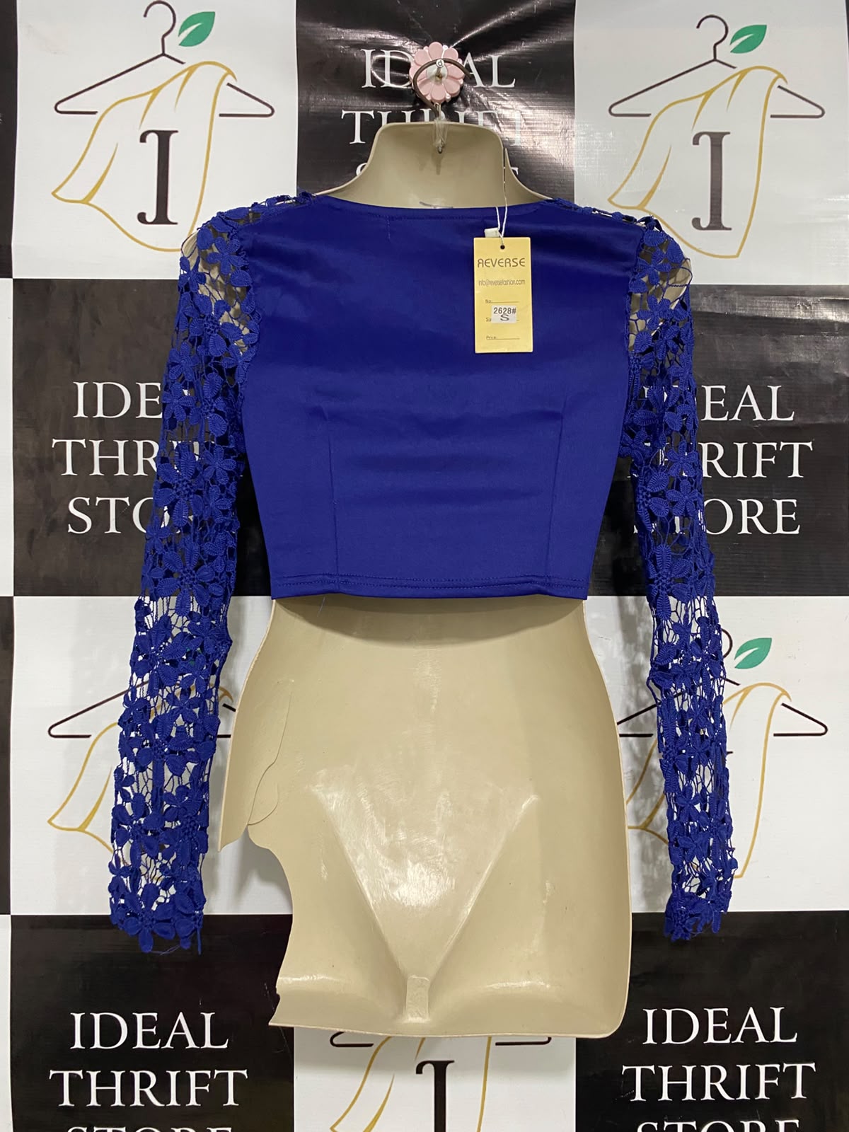 REVERSE |S| BUST 15| A46| ROYAL BLUE LACE-SLEEVE TECHNICAL UTILITY CROP TOP