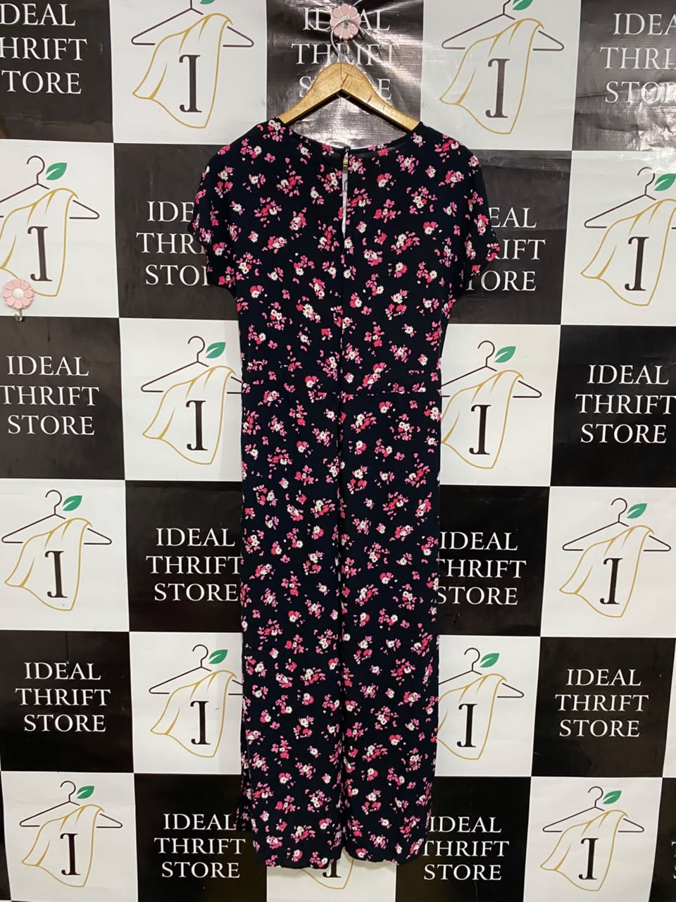 NEW LOOK |S| BUST 17| A48| BLACK FLORAL PRINT SHORT-SLEEVE TECHNICAL UTILITY MIDI DRESS