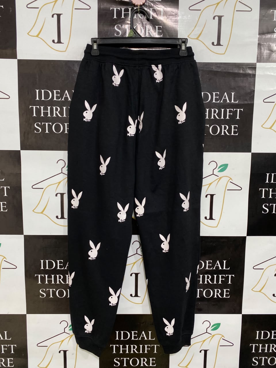 MISSGUIDED |S| WAIST 26| A48| BLACK PLAYBOY BUNNY-PRINT TECHNICAL UTILITY SWEATPANTS
