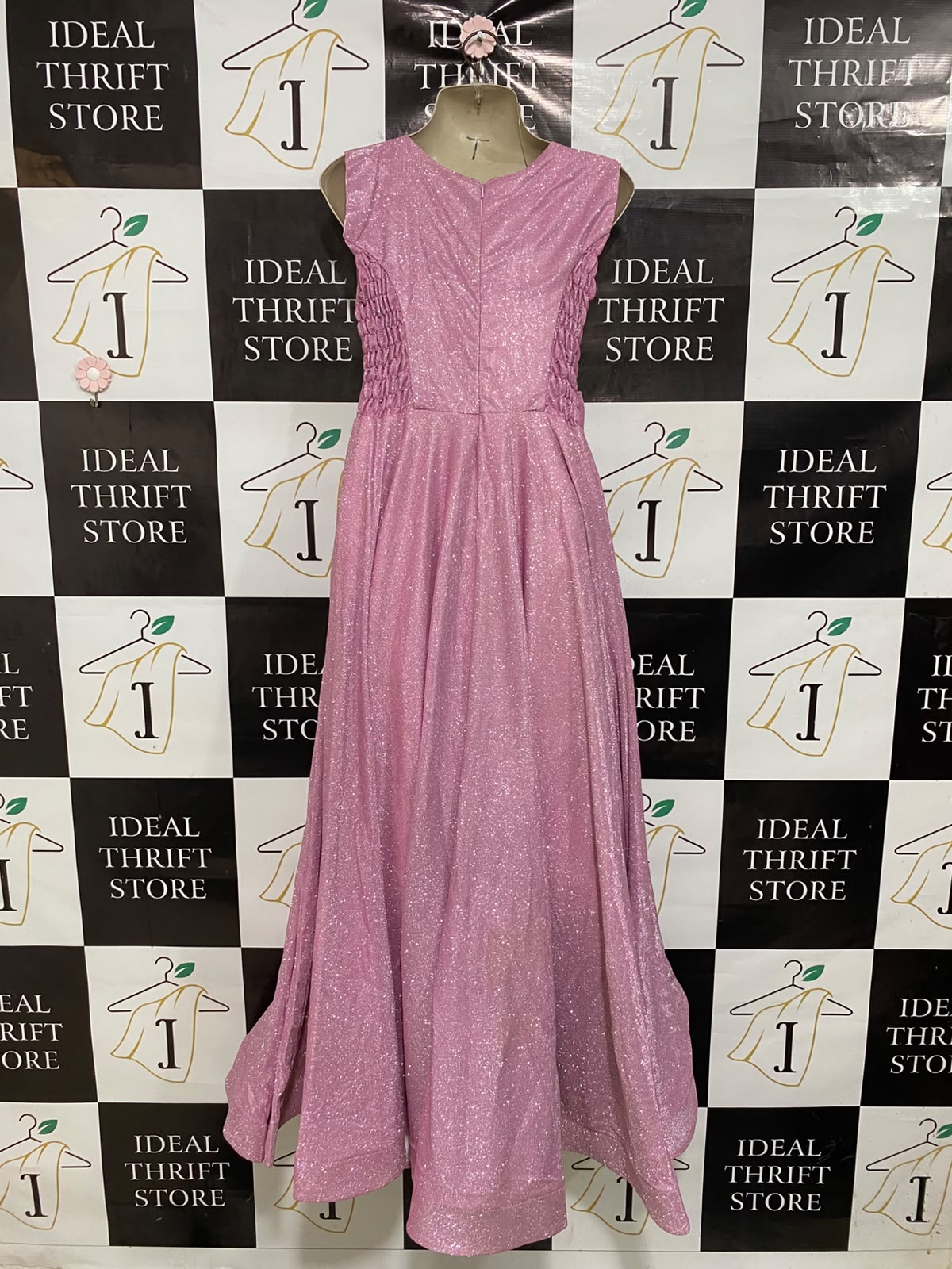 |S| BUST 16| A47| PINK SPARKLE PLEATED DRAPED TECHNICAL UTILITY MAXI DRESS