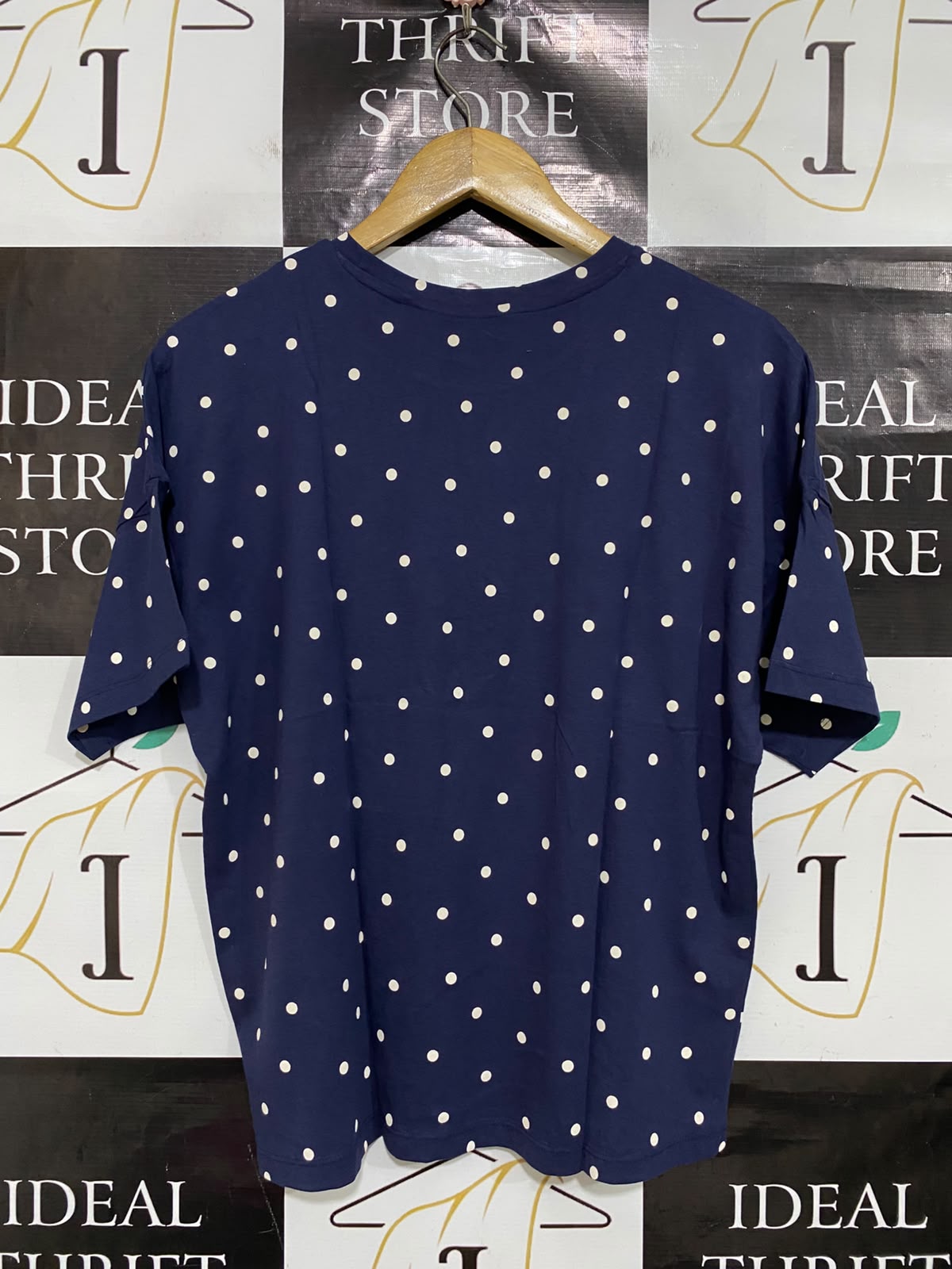 GEORGE |S| BUST 22| A47| NAVY BLUE POLKA-DOT "...AND RELAX" TECHNICAL UTILITY TEE