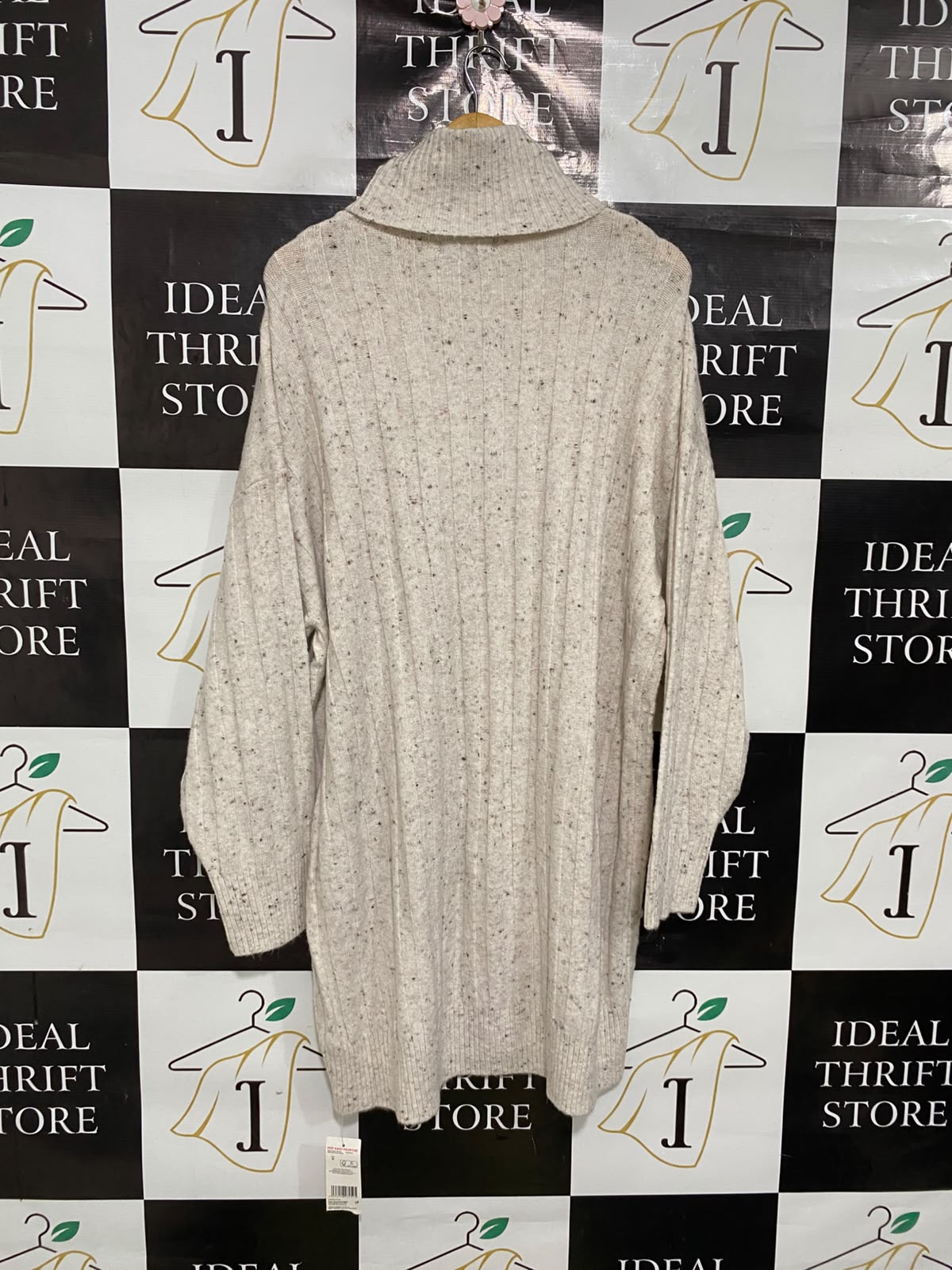 F&F |XL| BUST 25| A51| OATMEAL SPECKLED TURTLENECK RIBBED TECHNICAL UTILITY SWEATER DRESS