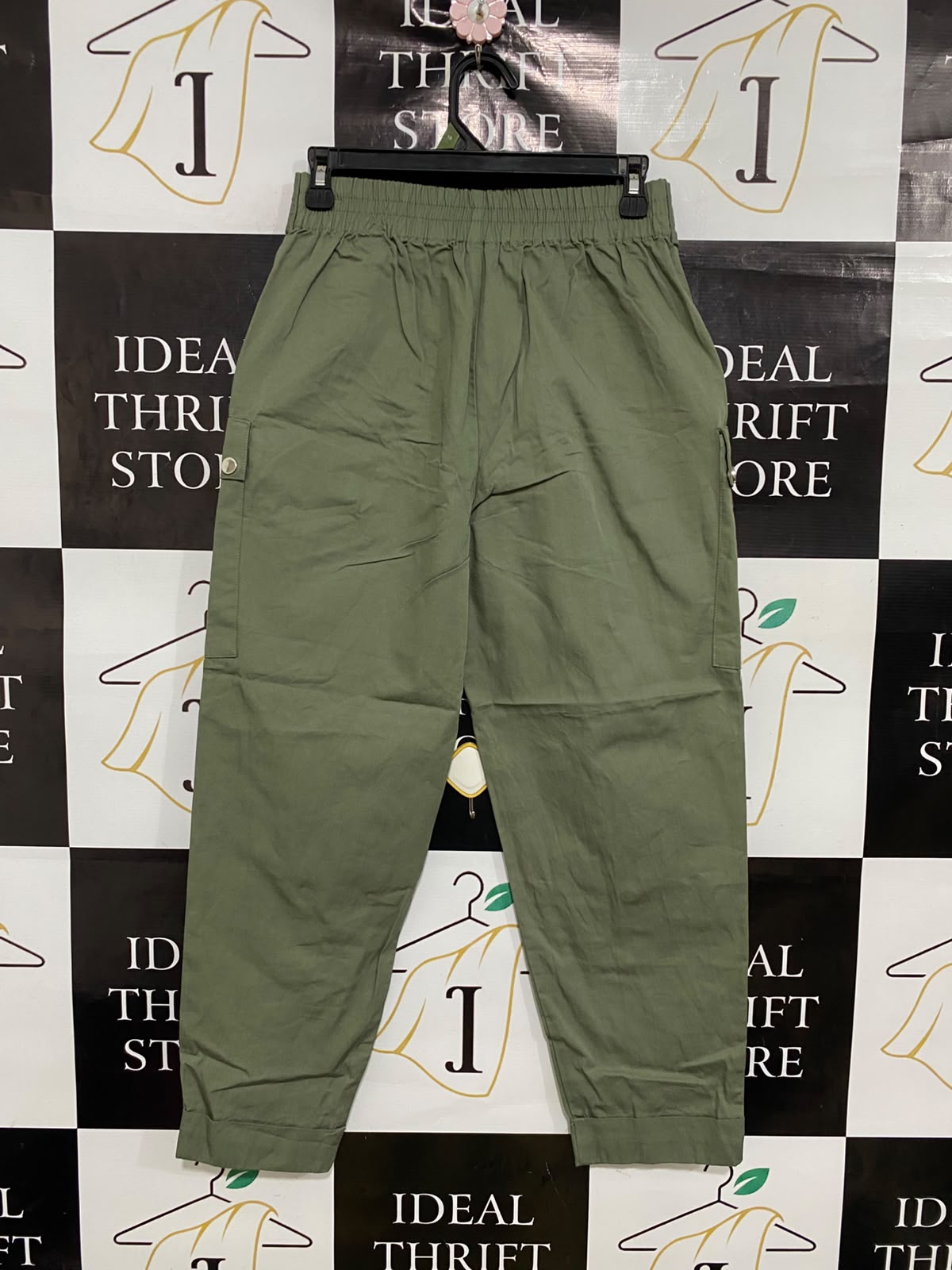 RIVER ISLAND |S| WAIST 26| A50| OLIVE GREEN TIE-WAIST UTILITY CARGO PANTS WITH MULTI-POCKETS