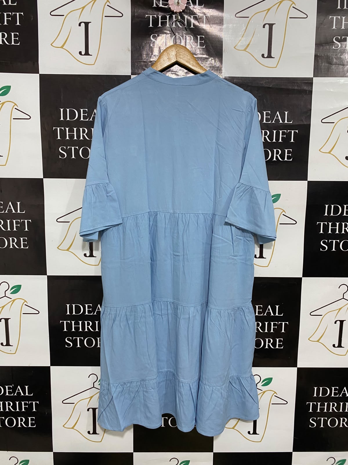 |L| BUST 21| A50| DUSTY BLUE TIERED TECHNICAL UTILITY SHIRT DRESS