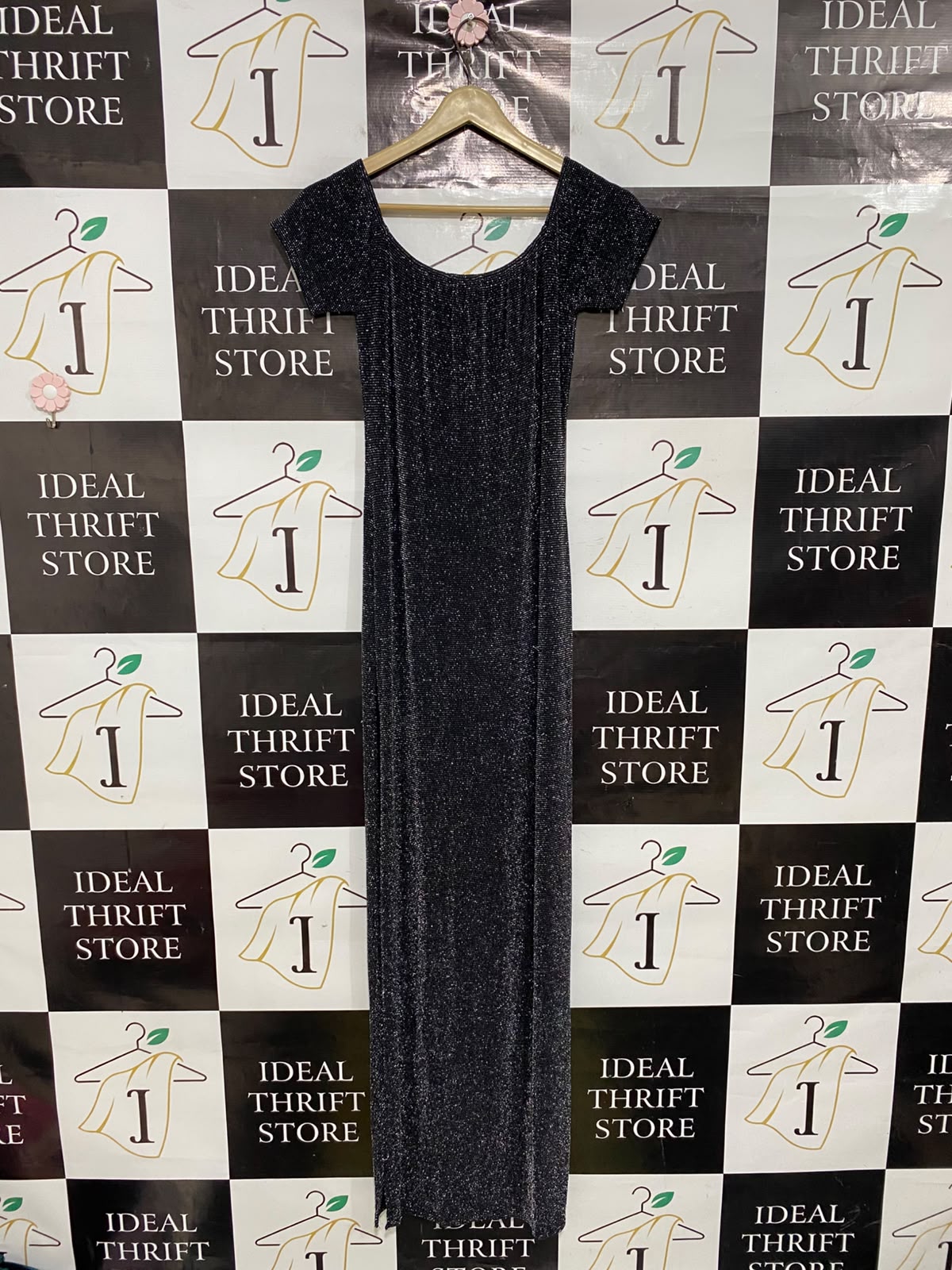 BOOHOO |S| BUST 14| A50| BLACK GLITTER SCOOP-NECK TECHNICAL UTILITY BODYCON MAXI DRESS