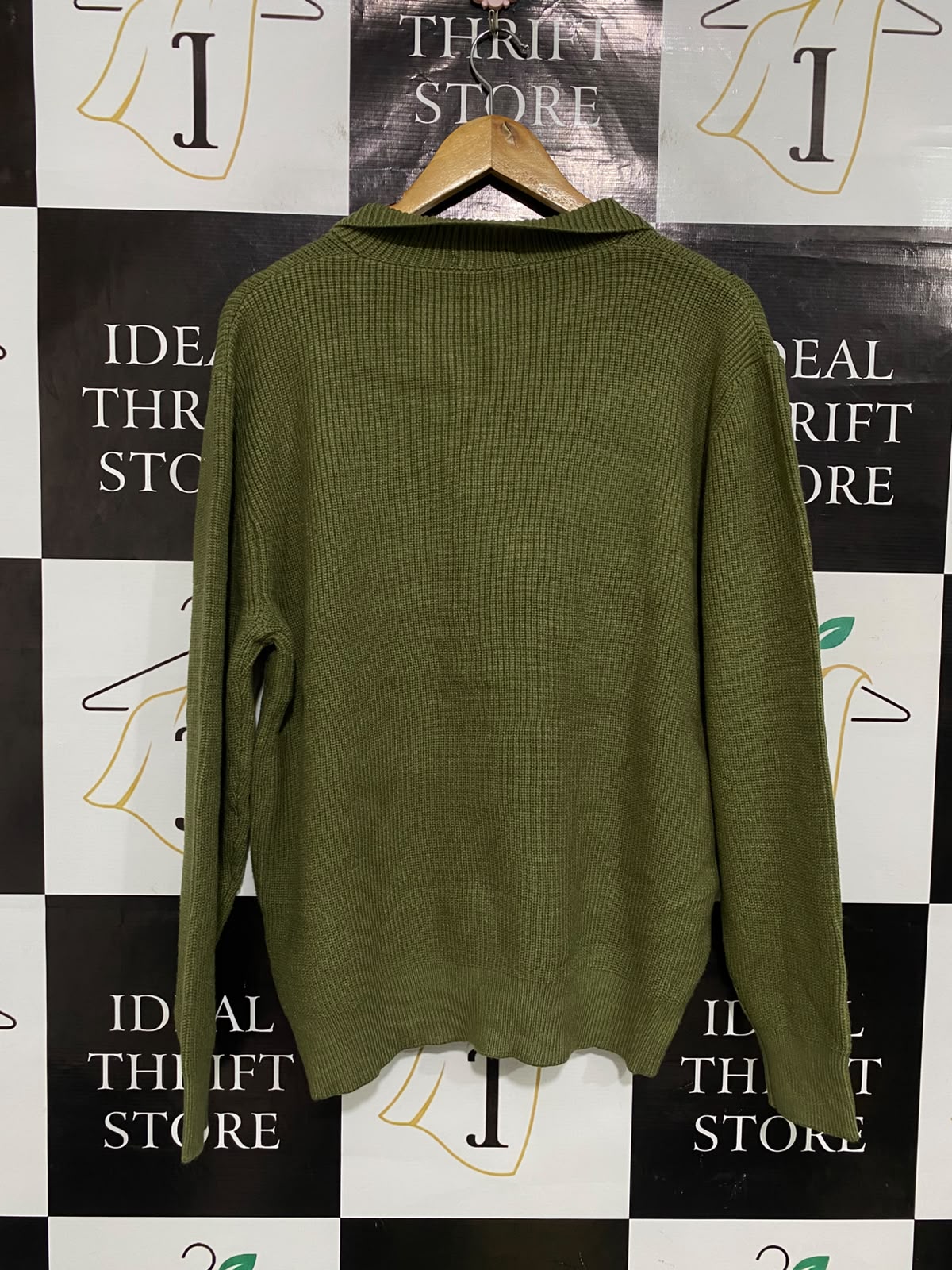 COOFANDY |XL| BUST 22| A52| OLIVE GREEN COLLARED TECHNICAL UTILITY KNIT SWEATER