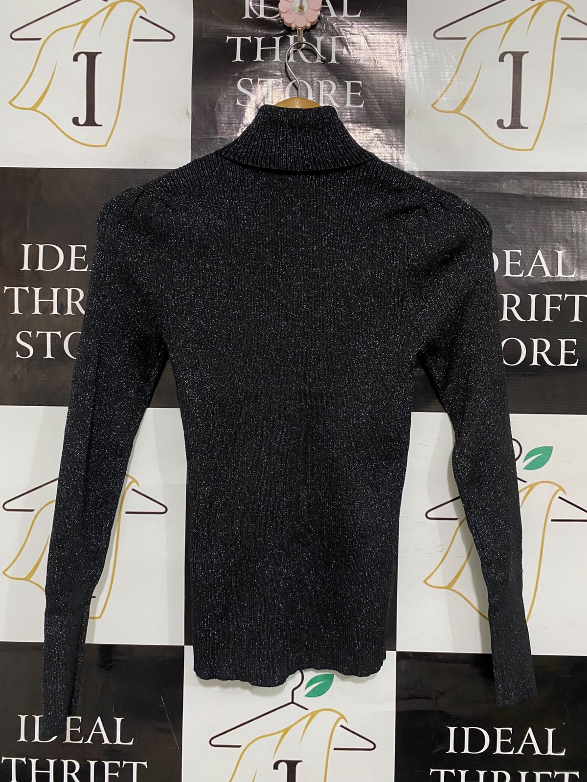 PRIMARK CARES |S| BUST 13| A52| BLACK GLITTER TURTLENECK TECHNICAL UTILITY SWEATER