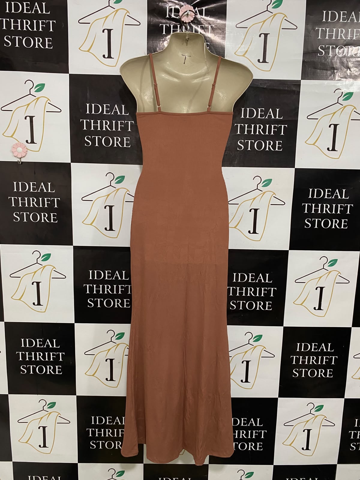 WILD FABLE |S| BUST A51| TERRACOTTA SPAGHETTI-STRAP TECHNICAL UTILITY MAXI DRESS