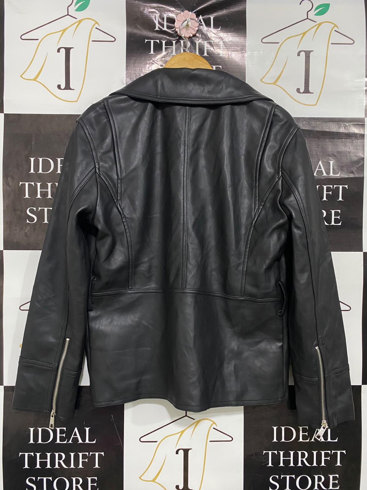 MISSGUIDED |M| BUST 20| A51| BLACK FAUX-LEATHER BIKER TECHNICAL UTILITY JACKET