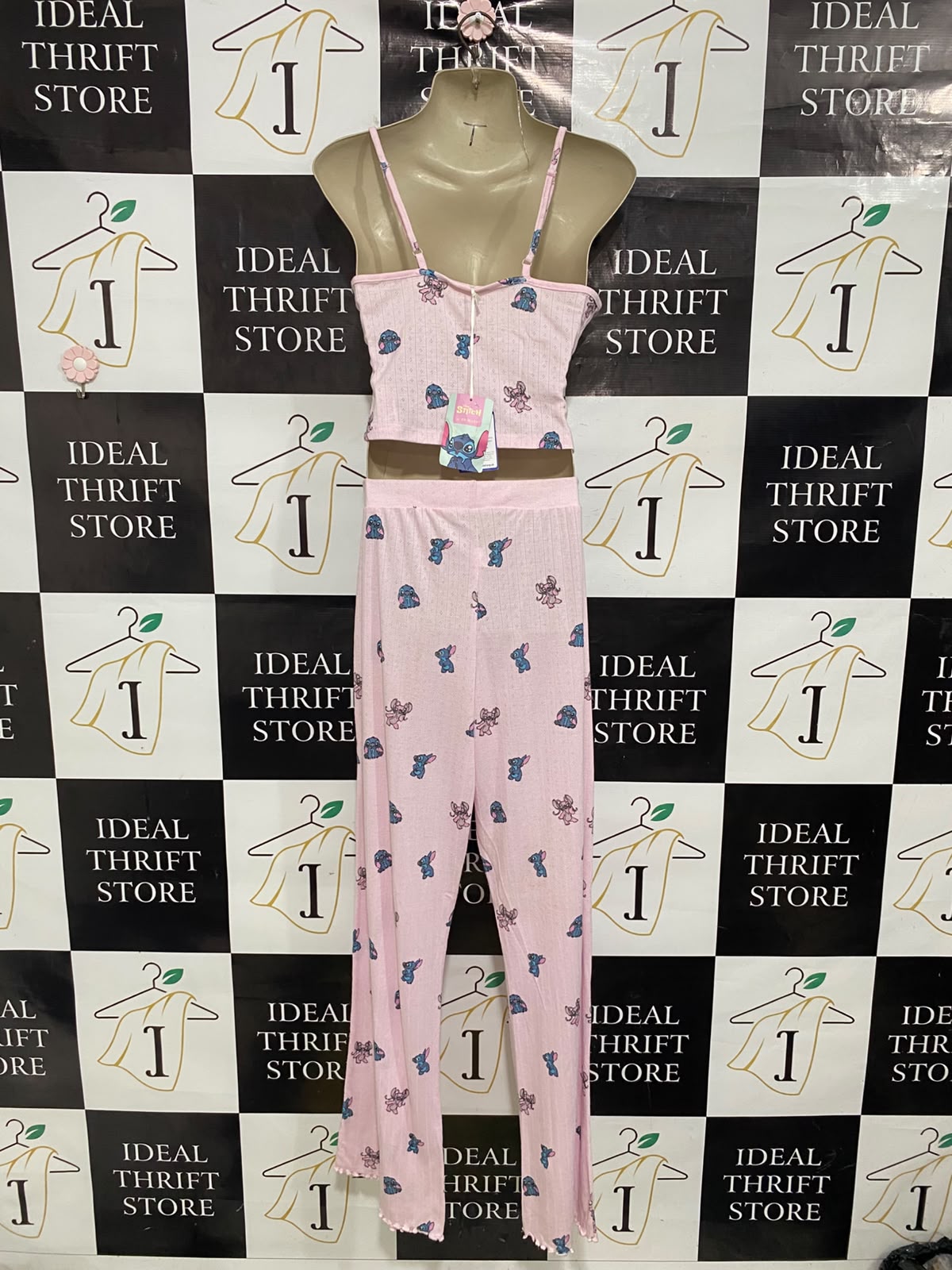 DISNEP |S| A51| PINK STITCH PRINT TANK-AND-PANTS TECHNICAL UTILITY LOUNGE SET