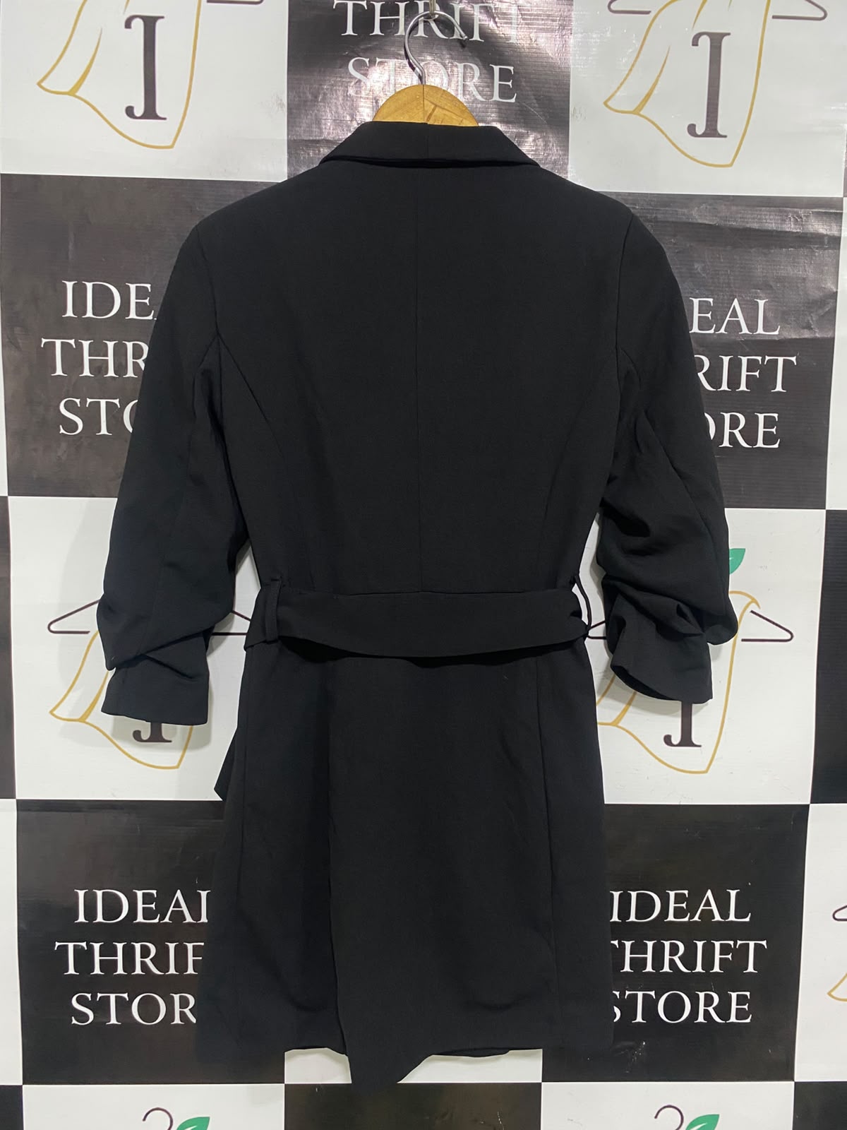 BOOHOO |M| BUST 17| A51| BLACK DOUBLE-BREASTED BELTED TECHNICAL UTILITY BLAZER DRESS