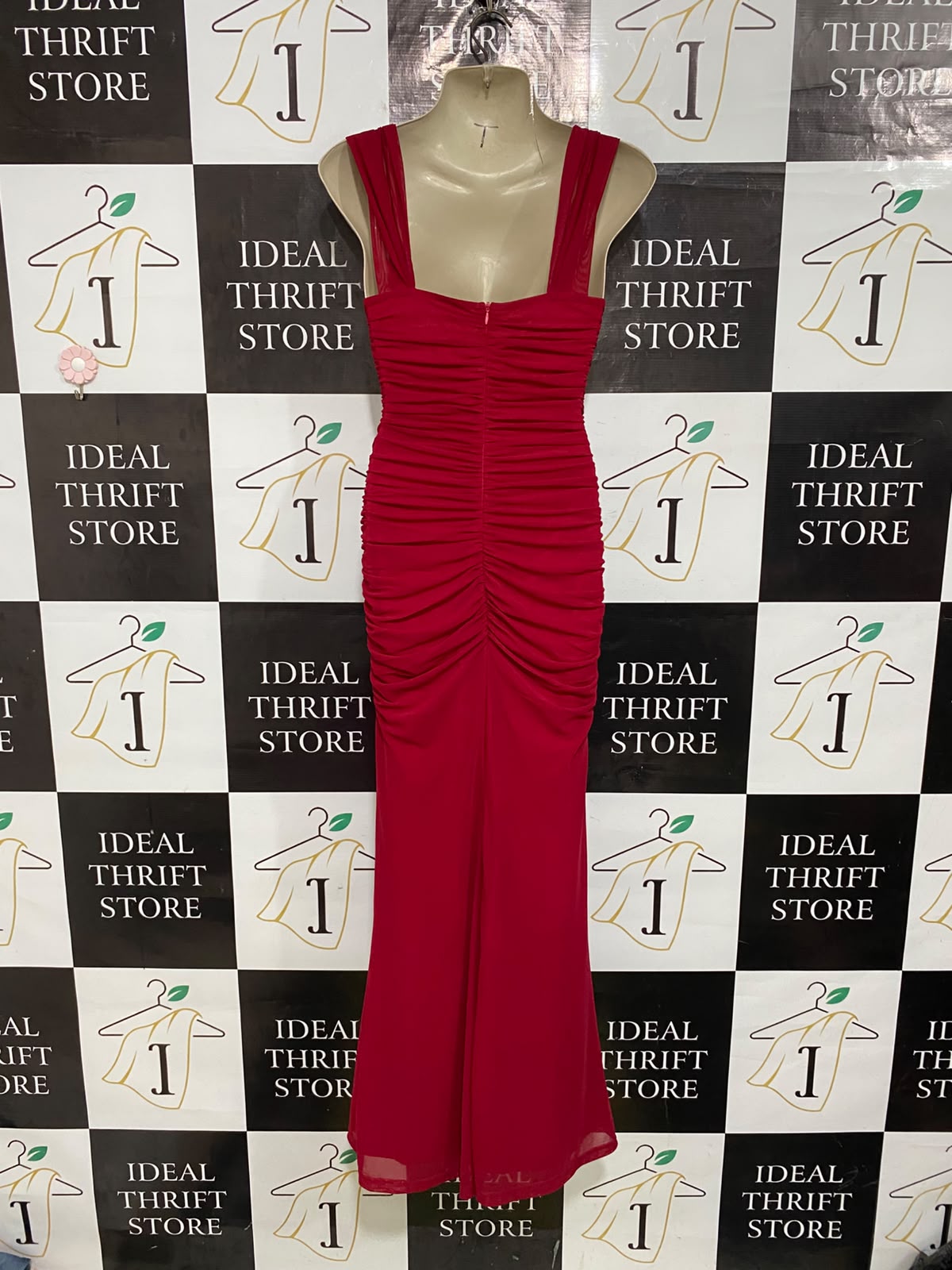 MARTHEA |XS| BUST 15| A53| CRIMSON COWL-NECK RUCHED TECHNICAL UTILITY MAXI DRESS