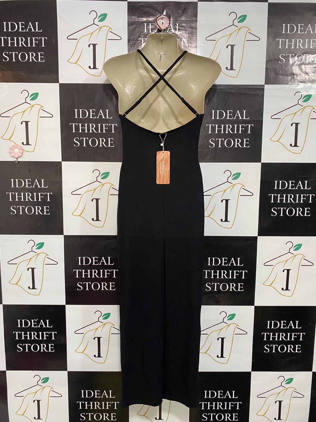 SHEIN |XS| BUST 15| A53| BLACK SLEEVELESS SPAGHETTI-STRAP TECHNICAL UTILITY MAXI DRESS