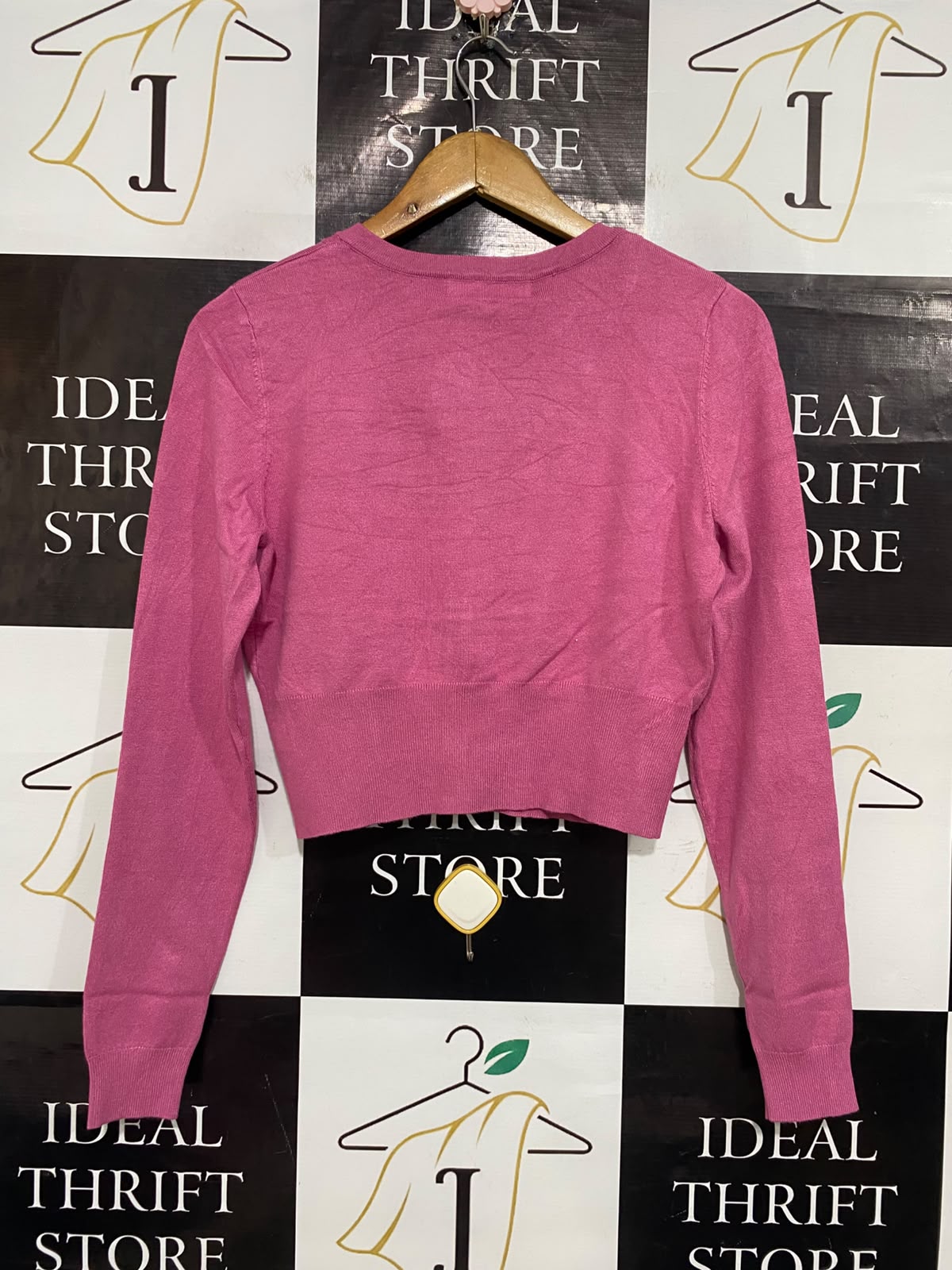 REVIEW |M| BUST 18| A53| PINK REVIEW CREW-NECK CROPPED BUTTON-FRONT TECHNICAL UTILITY CARDIGAN