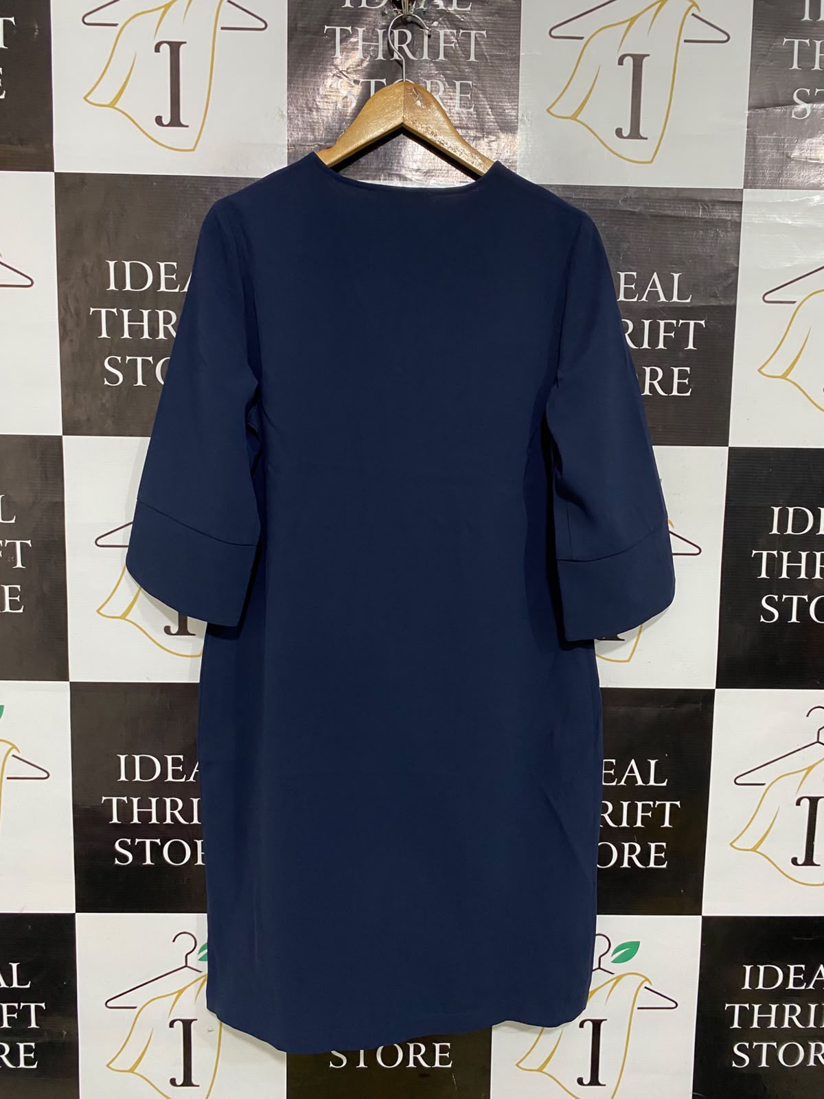 M&S |M| BUST 20| A53| NAVY V-NECK TECHNICAL UTILITY SHIFT DRESS