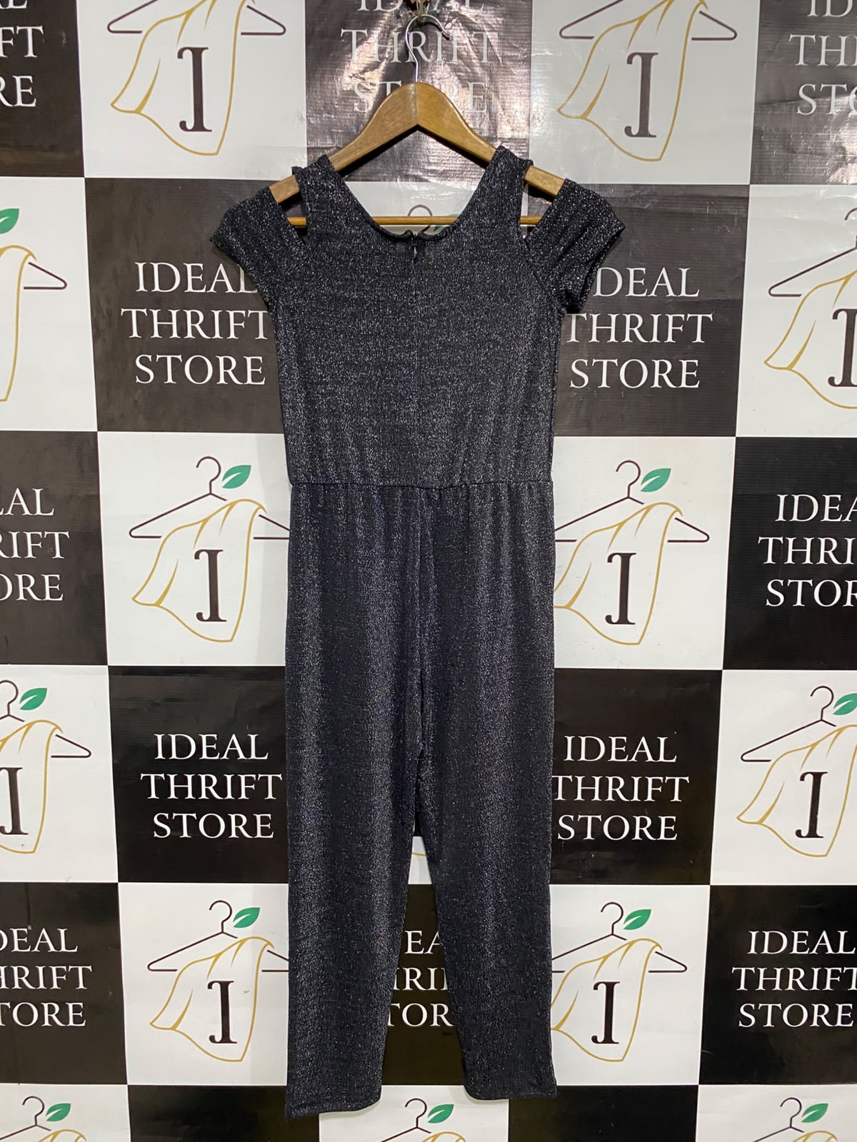 C & A |S| BUST 14| A52| CHARCOAL METALLIC COLD-SHOULDER TECHNICAL UTILITY JUMPSUIT