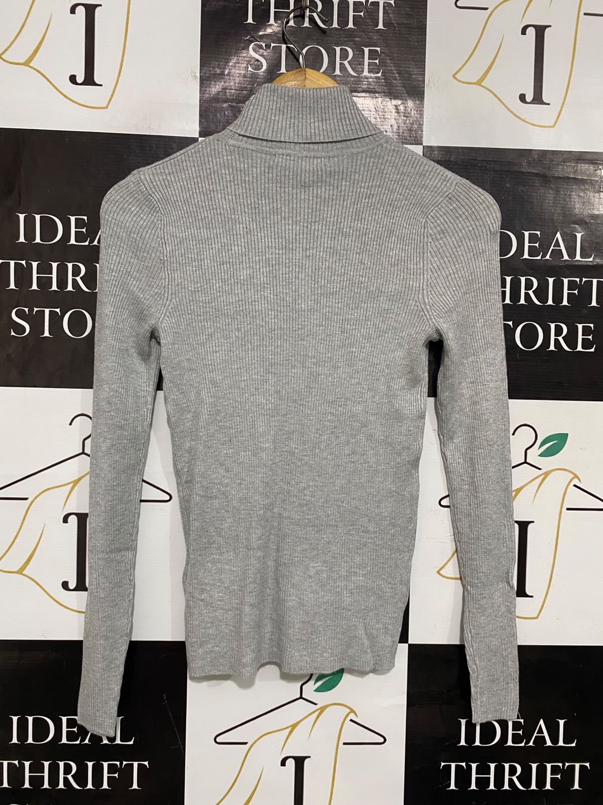 M&S |M| BUST 13| A52| GREY TURTLENECK LONG-SLEEVE RIBBED TECHNICAL UTILITY PULLOVER TOP