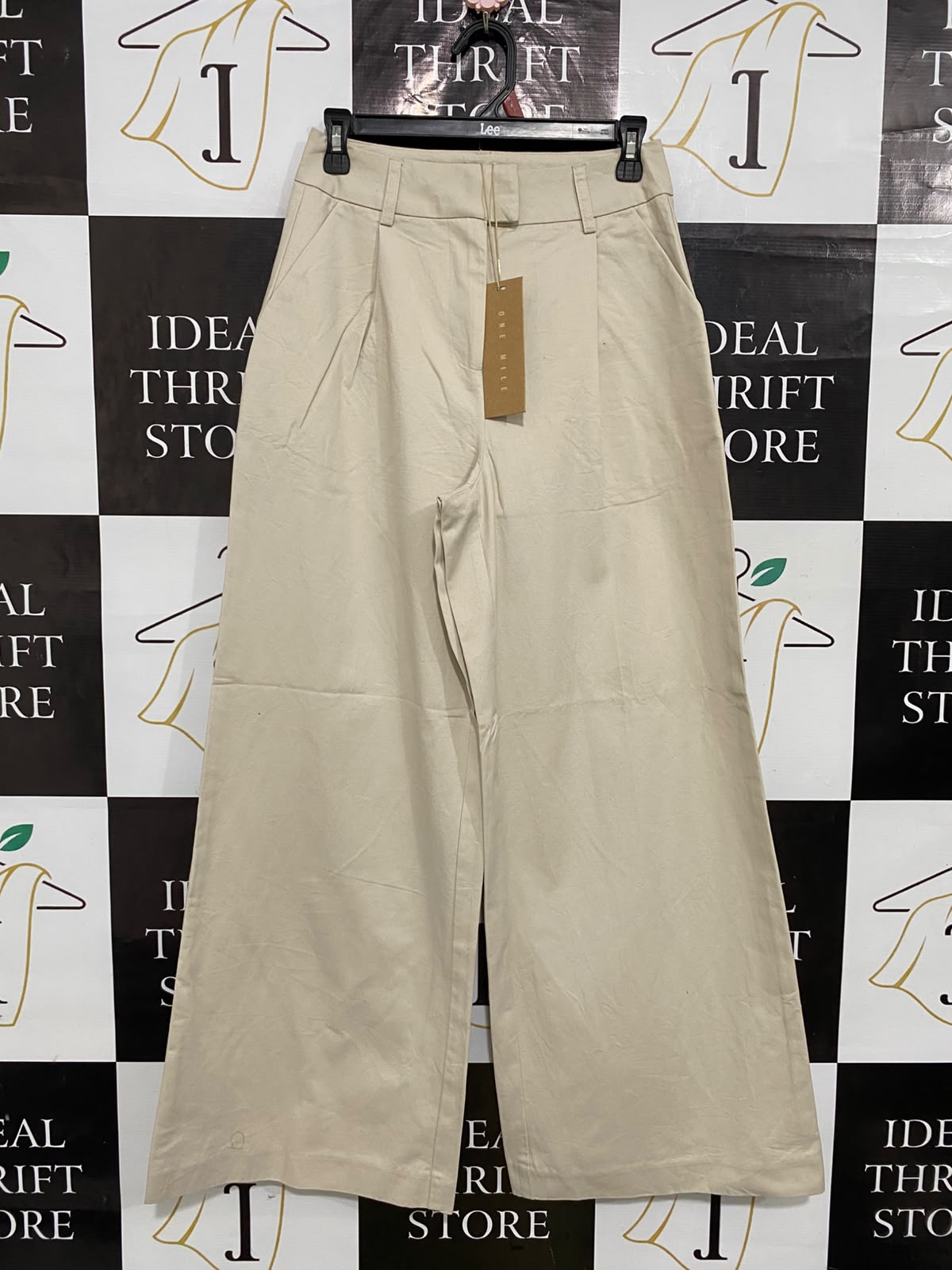 ONE MILE |S| WAIST 26| A54| LIGHT BEIGE ONE MILE PLEATED WIDE-LEG TECHNICAL UTILITY TROUSERS