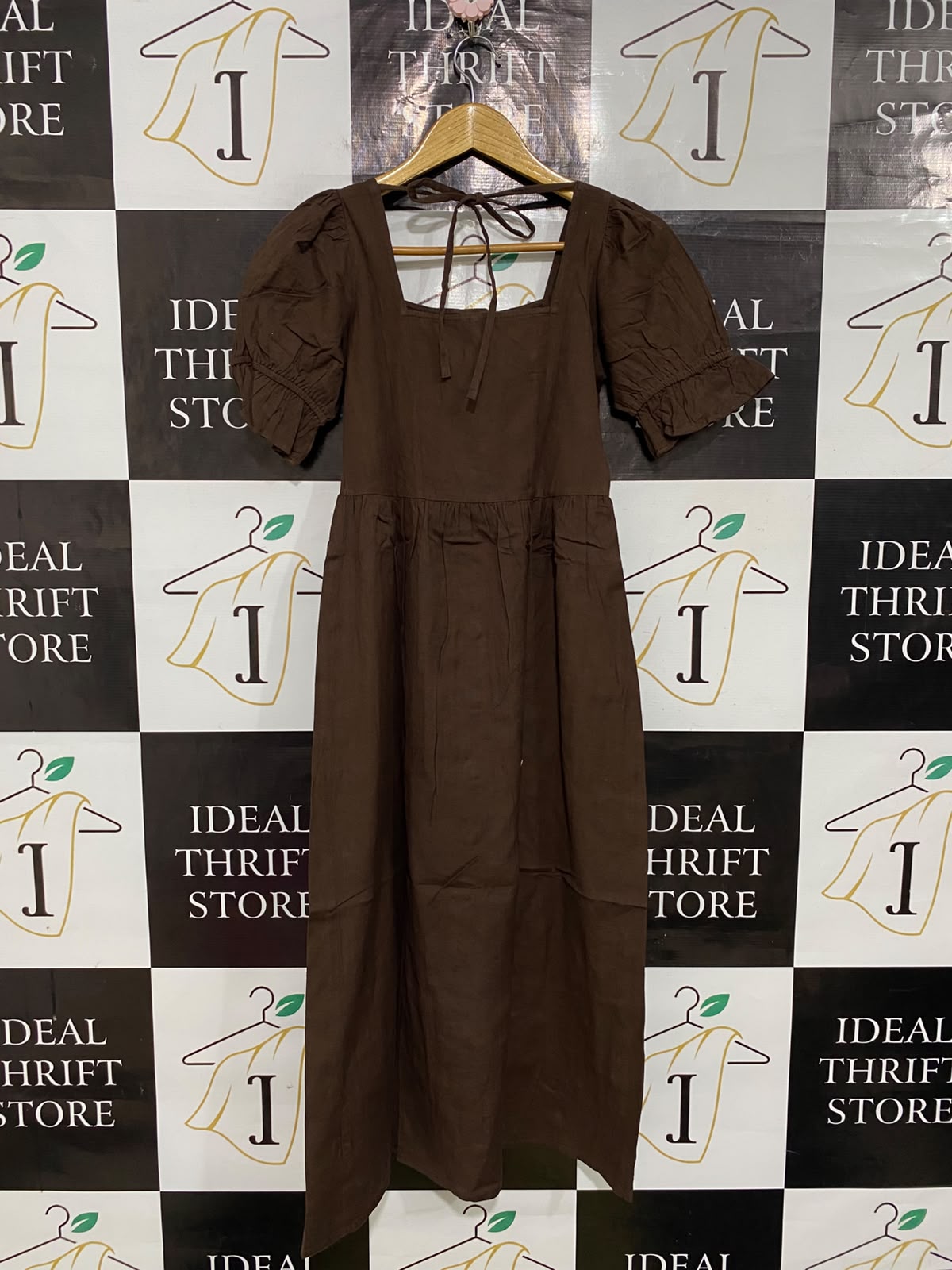 INFLUENCE |S| BUST 16| A54| BROWN INFLUENCE SQUARE-NECK FRONT-BUTTON TECHNICAL UTILITY MIDI DRESS