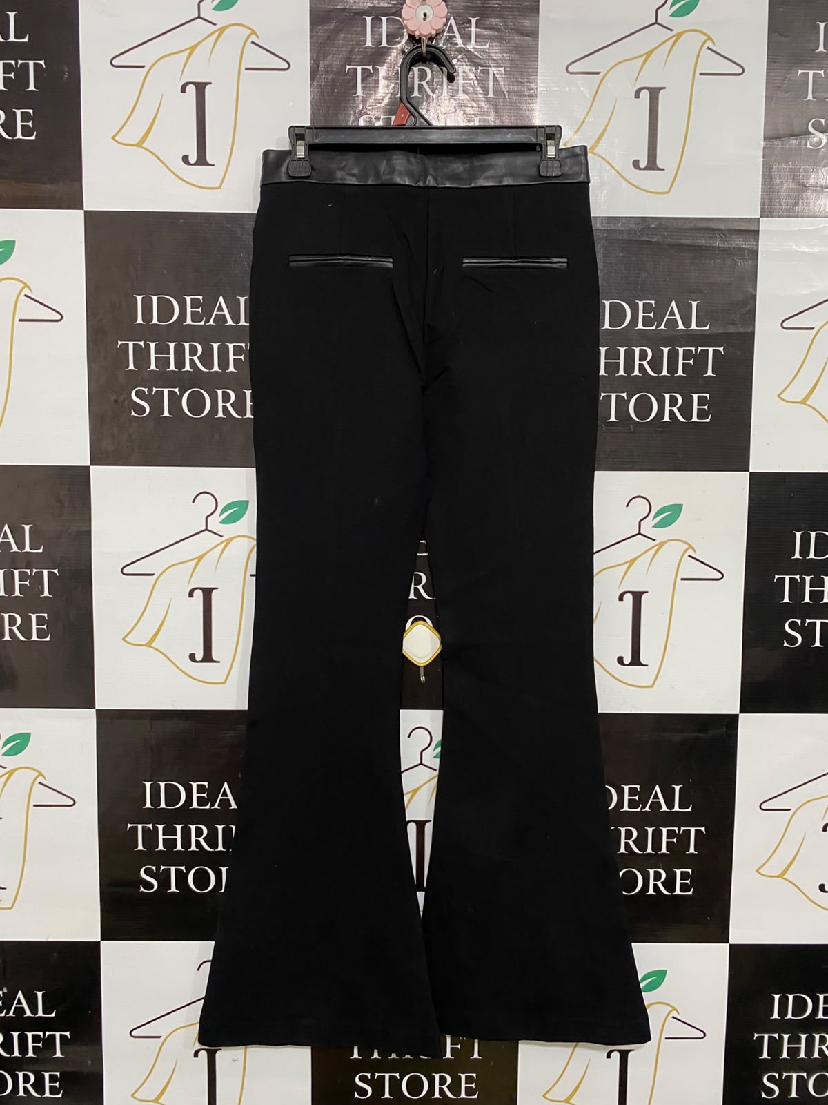 RIVER ISLAND |L| WAIST 29| A32| BLACK FAUX-LEATHER TRIMMED FLARED TECHNICAL UTILITY TROUSERS