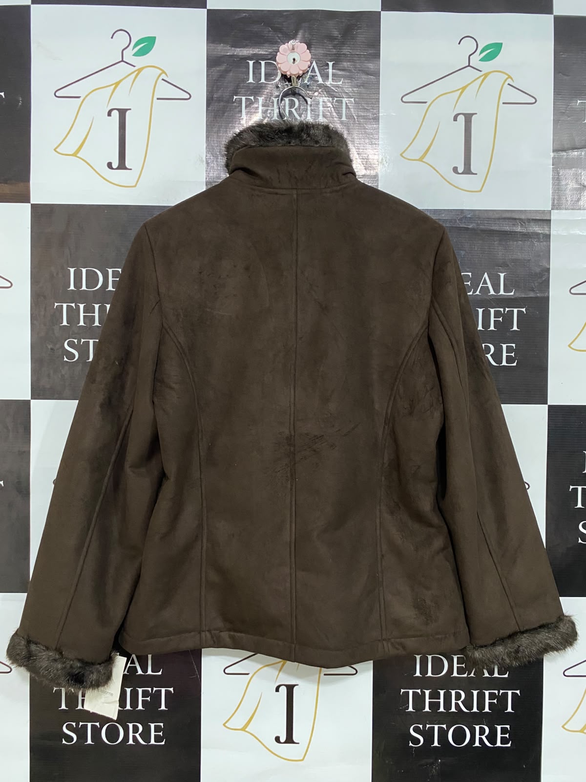 LIZ CLAIBORNE |M| BUST 20| A32| BROWN FAUX-SUEDE & FUR-TRIM TECHNICAL UTILITY JACKET
