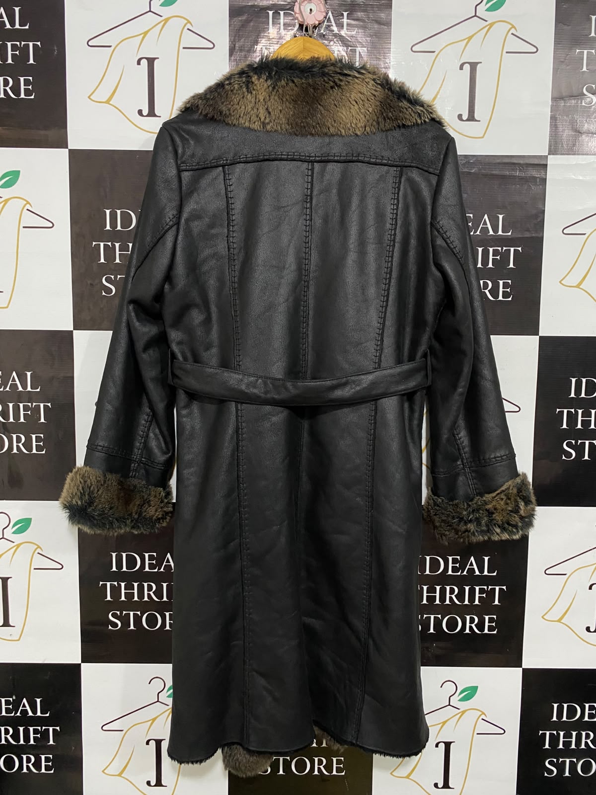 POUSSIERE & ELOTE |M| BUST 21| A55| DARK BROWN FAUX-SHEARLING FUR-TRIM BELTED TECHNICAL UTILITY TRENCH COAT