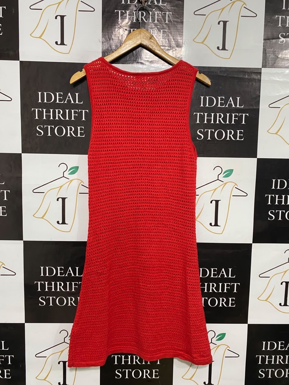 COTTON ON |XL| BUST 15| A55| RED SLEEVELESS OPEN-KNIT TECHNICAL UTILITY MINI DRESS