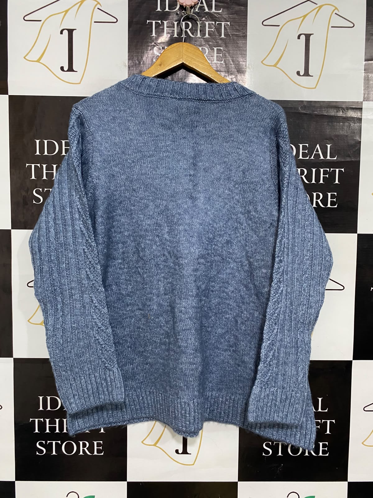 MILLERS |XL| BUST 24| A56| BLUE MELANGE CABLE-KNIT CREWNECK TECHNICAL UTILITY SWEATER