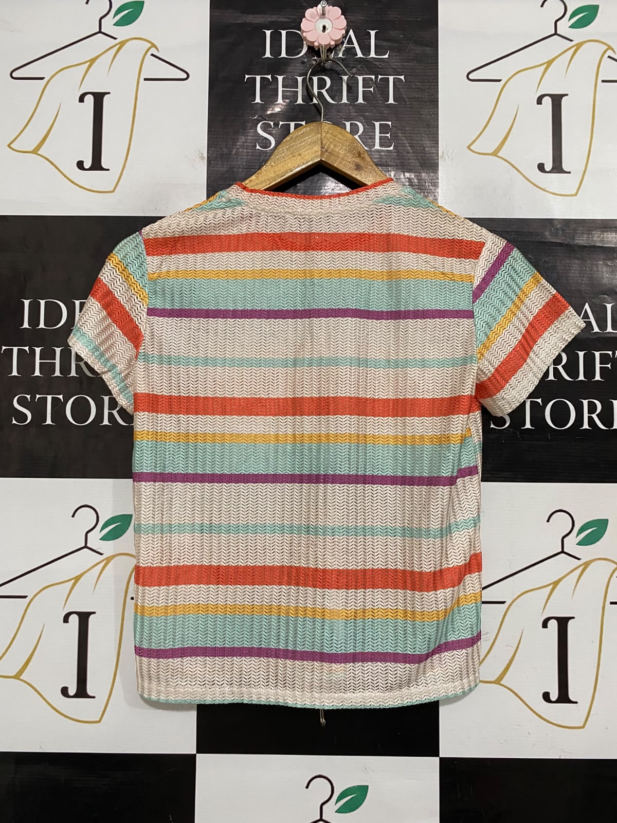 ZARA TRAFALUC |S| BUST 16| A56| MULTICOLOR STRIPED TEXTURED TECHNICAL UTILITY T-SHIRT