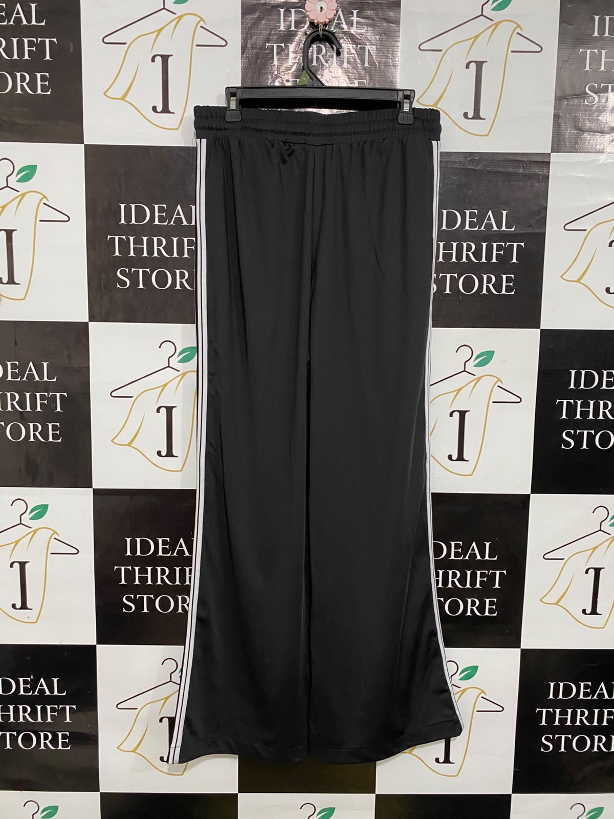 COTTON ON |L| WAIST 32| A56| BLACK SIDE-STRIPE WIDE-LEG TECHNICAL UTILITY TROUSERS