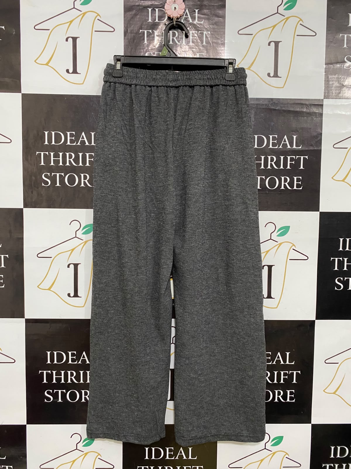FASHION |XL| WAIST 28| A56| CHARCOAL GREY ELASTICATED WAISTBAND WIDE-LEG TECHNICAL UTILITY TROUSERS
