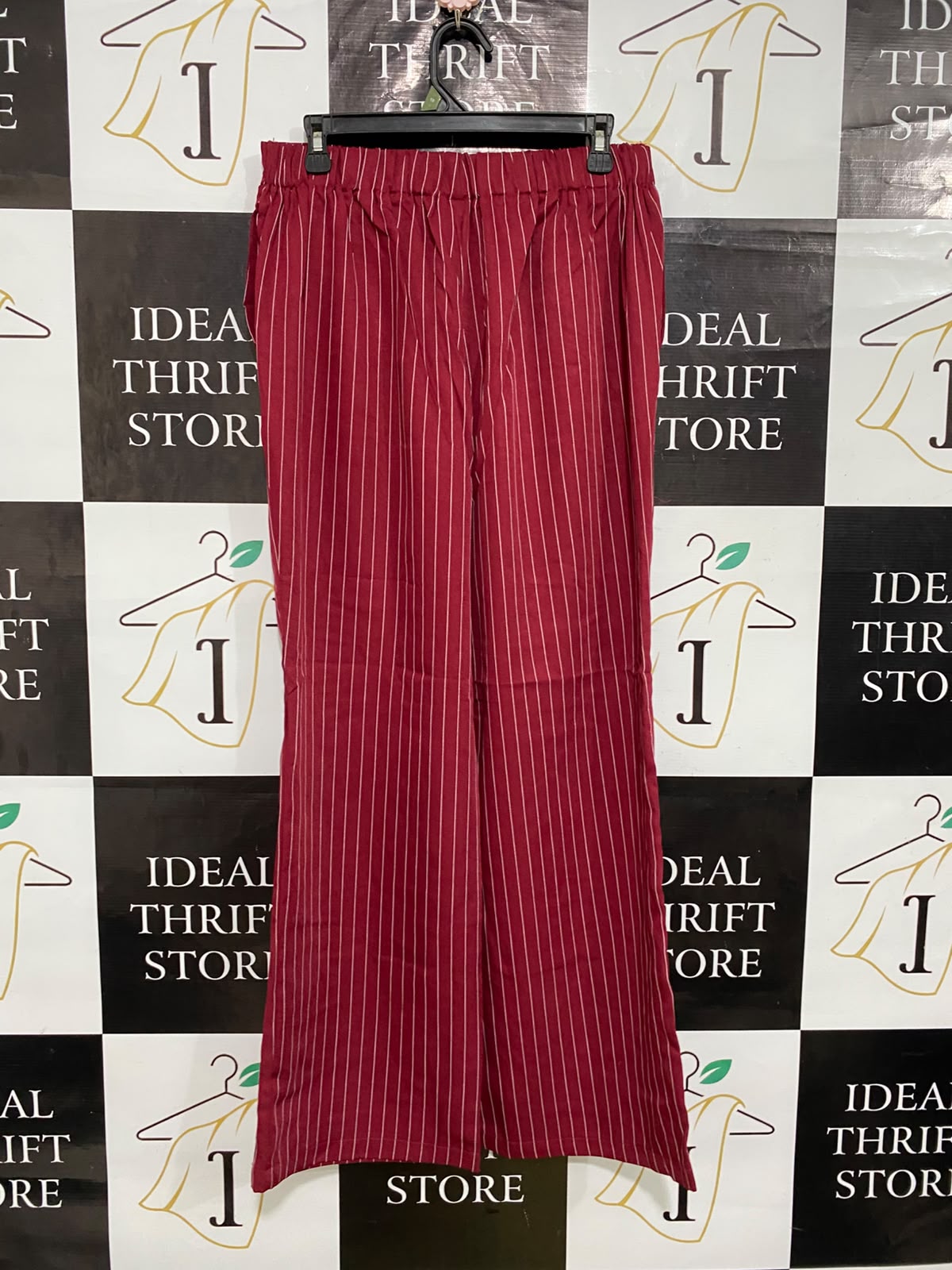 SHEIN |L| WAIST 30| A56| BURGUNDY PINSTRIPE TAILORED WIDE-LEG TECHNICAL UTILITY TROUSERS