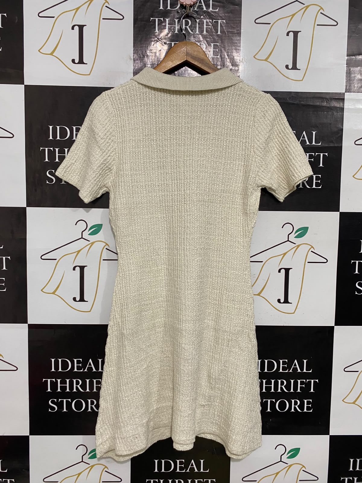 SPICY SUGAR |S| BUST 17| A56| CREAM TEXTURED KNIT POLO MINI DRESS