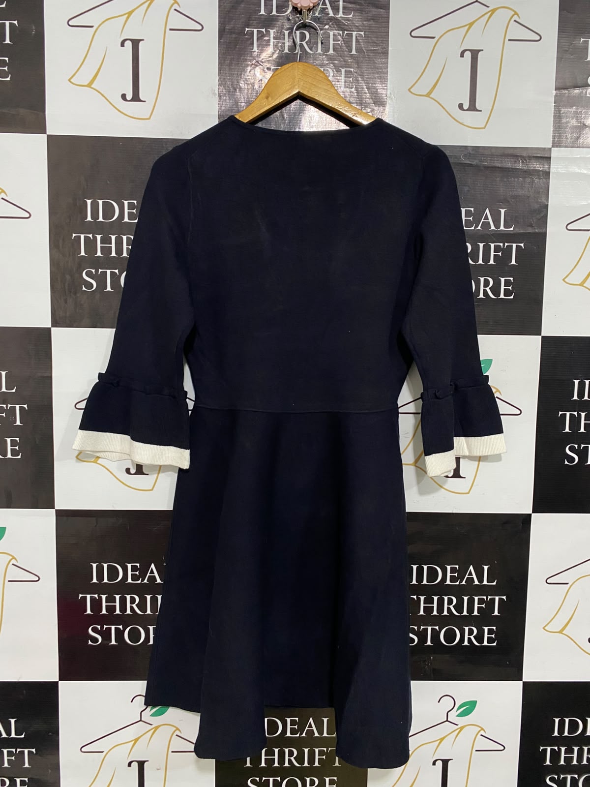 DRAPER JAMES |L| BUST 17| A56| BLACK AND CONTRAST-CUFF KNIT TECHNICAL UTILITY MINI DRESS