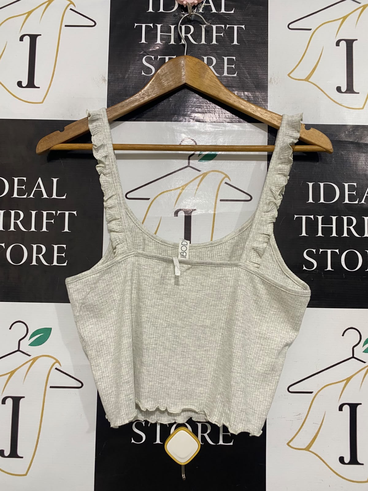 COTTON ON |S| BUST 17| A56| GREY RUFFLE-TRIM RIBBED TANK TOP