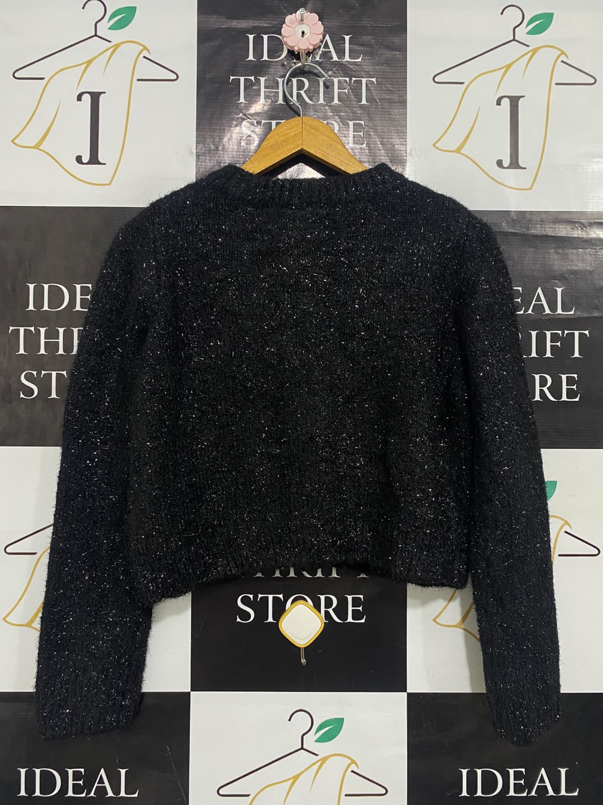 H&M |S| BUST 19| A56| BLACK SPARKLE HEART-BUTTON KNIT TECHNICAL UTILITY CARDIGAN