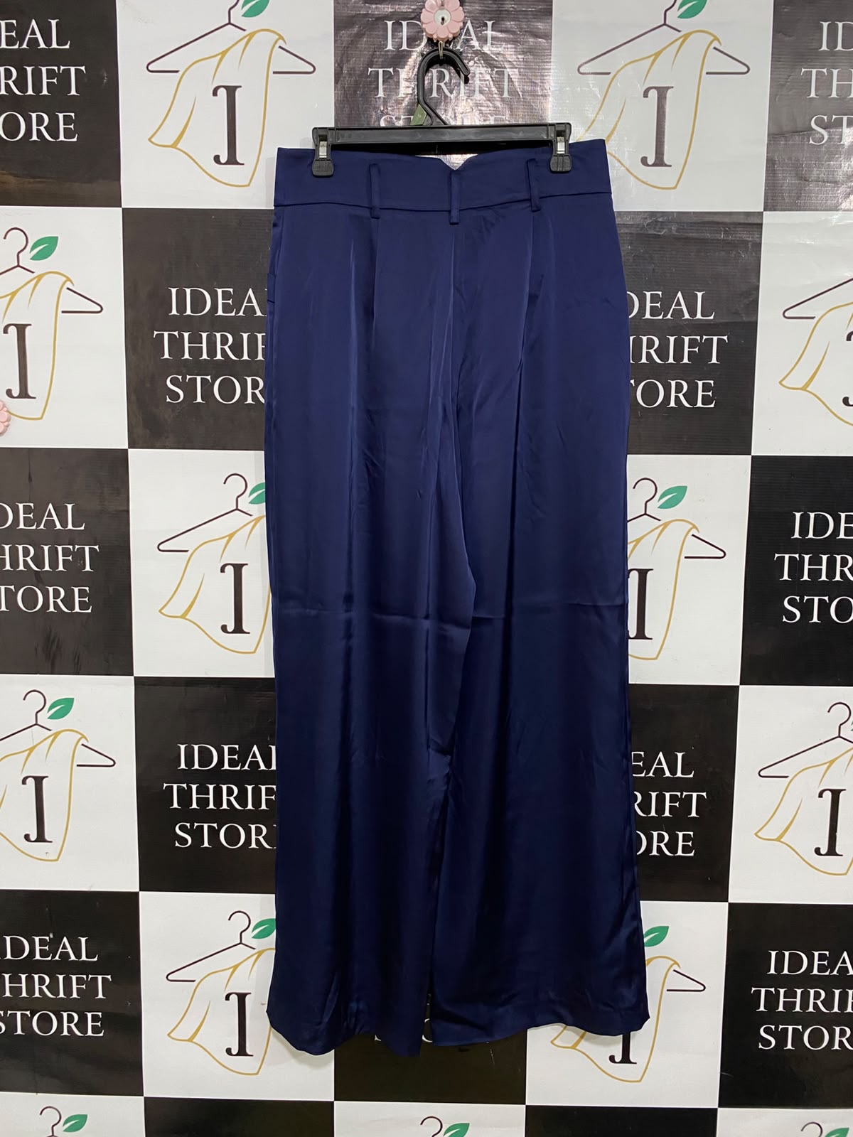 PORTMANS |L| WAIST 30| A57| NAVY SATIN-FINISH WIDE-LEG TECHNICAL UTILITY TROUSERS