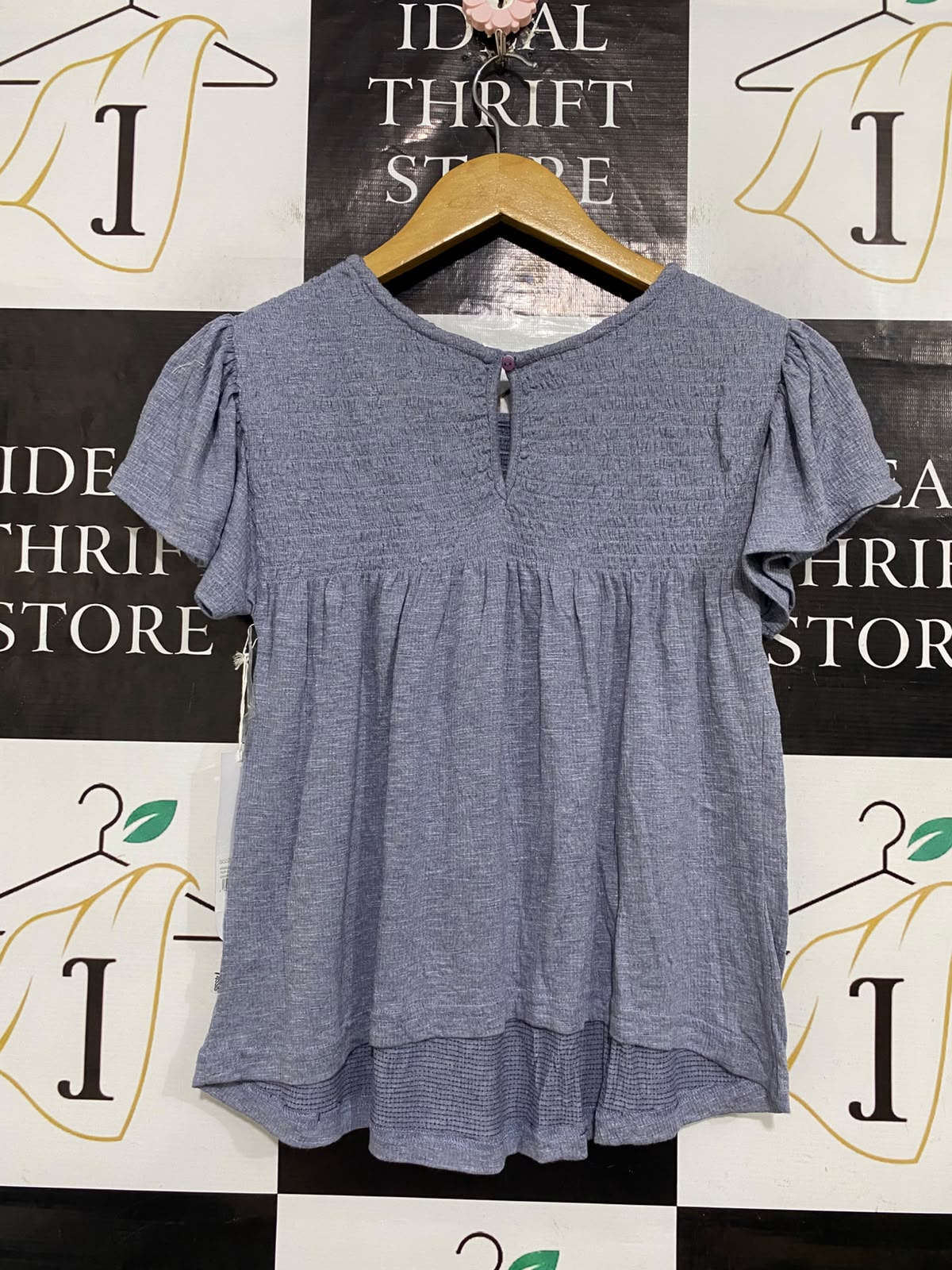 SISSTREVOLUTION |XS| BUST 15| A57| PERIWINKLE BLUE SMOCKED TECHNICAL UTILITY BLOUSE