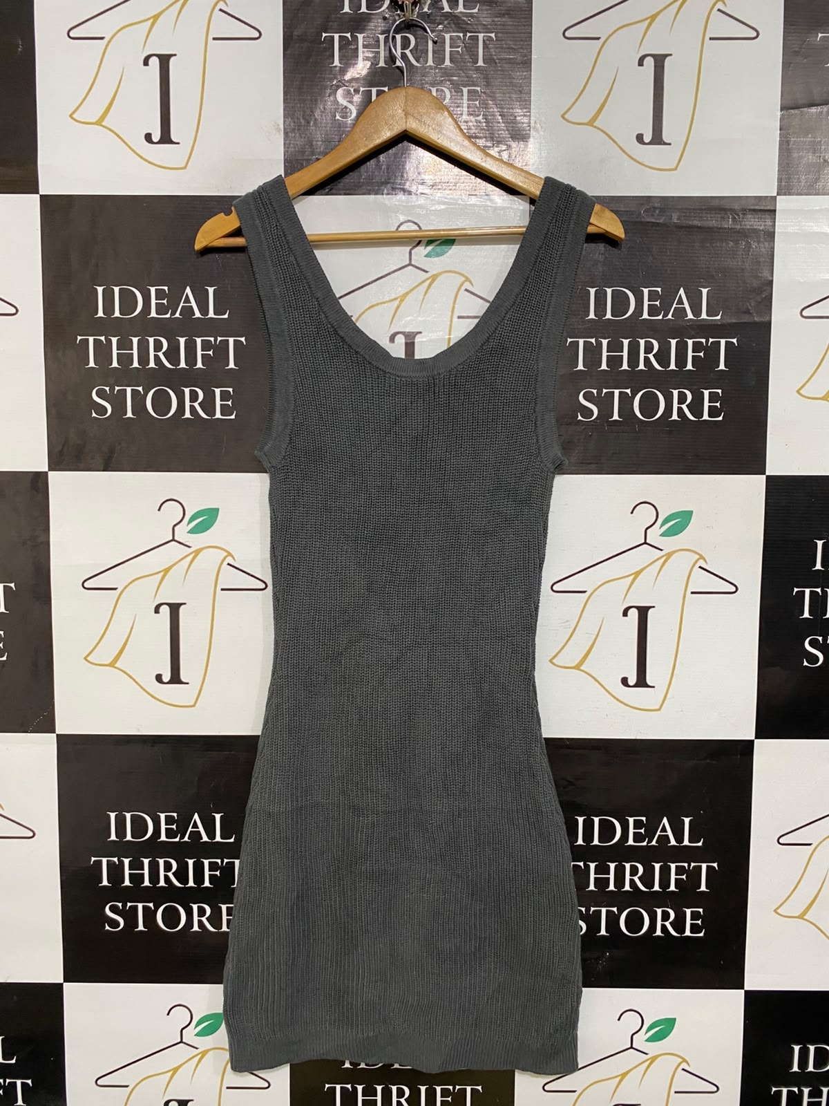 DAZIE |XS| BUST 13| A58| CHARCOAL GREY RIBBED-KNIT TANK TECHNICAL UTILITY MINI DRESS