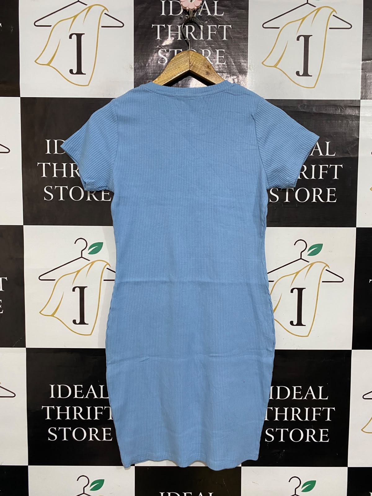 SUPRE |M| BUST 16| A58| LIGHT BLUE SHORT-SLEEVE RIBBED-KNIT TECHNICAL UTILITY MINI DRESS