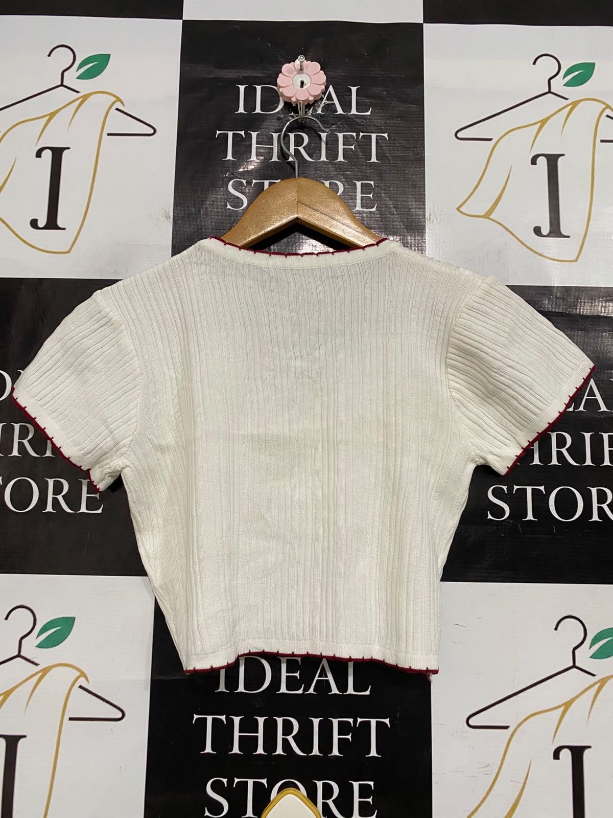 |XS| BUST 15| A57| OFF-WHITE AND RED CONTRAST-TRIM TECHNICAL UTILITY CROP CARDIGAN