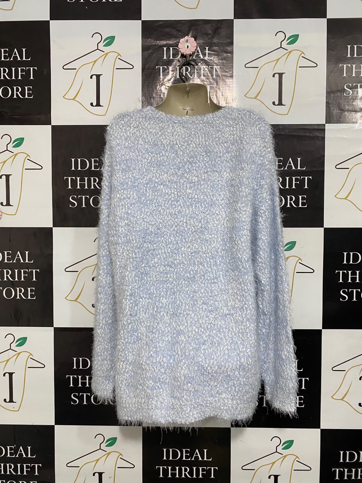 EMERSON |XL| BUST 23| A57| LIGHT BLUE AND WHITE FLUFFY-KNIT OPEN-FRONT TECHNICAL UTILITY CARDIGAN