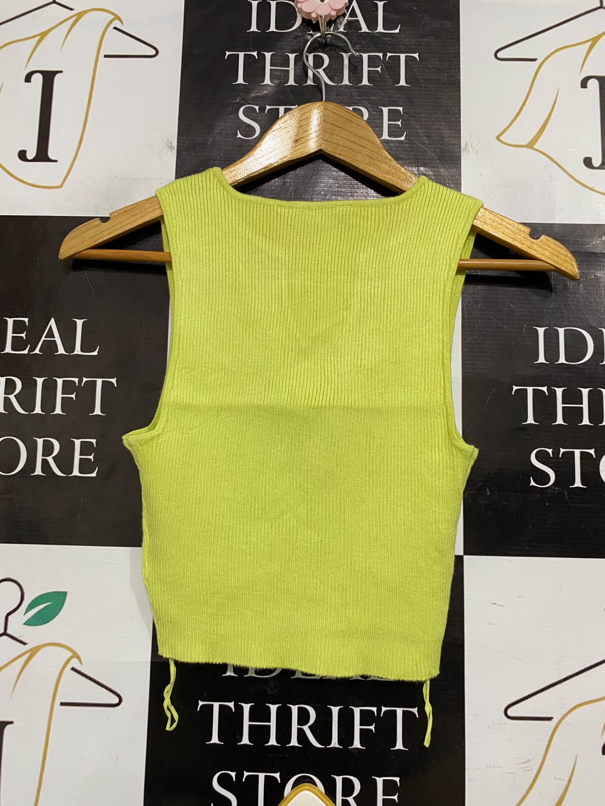 GLASSONS |S| BUST 12| A59| LIME GREEN V-NECK RIBBED TECHNICAL UTILITY CROP TOP