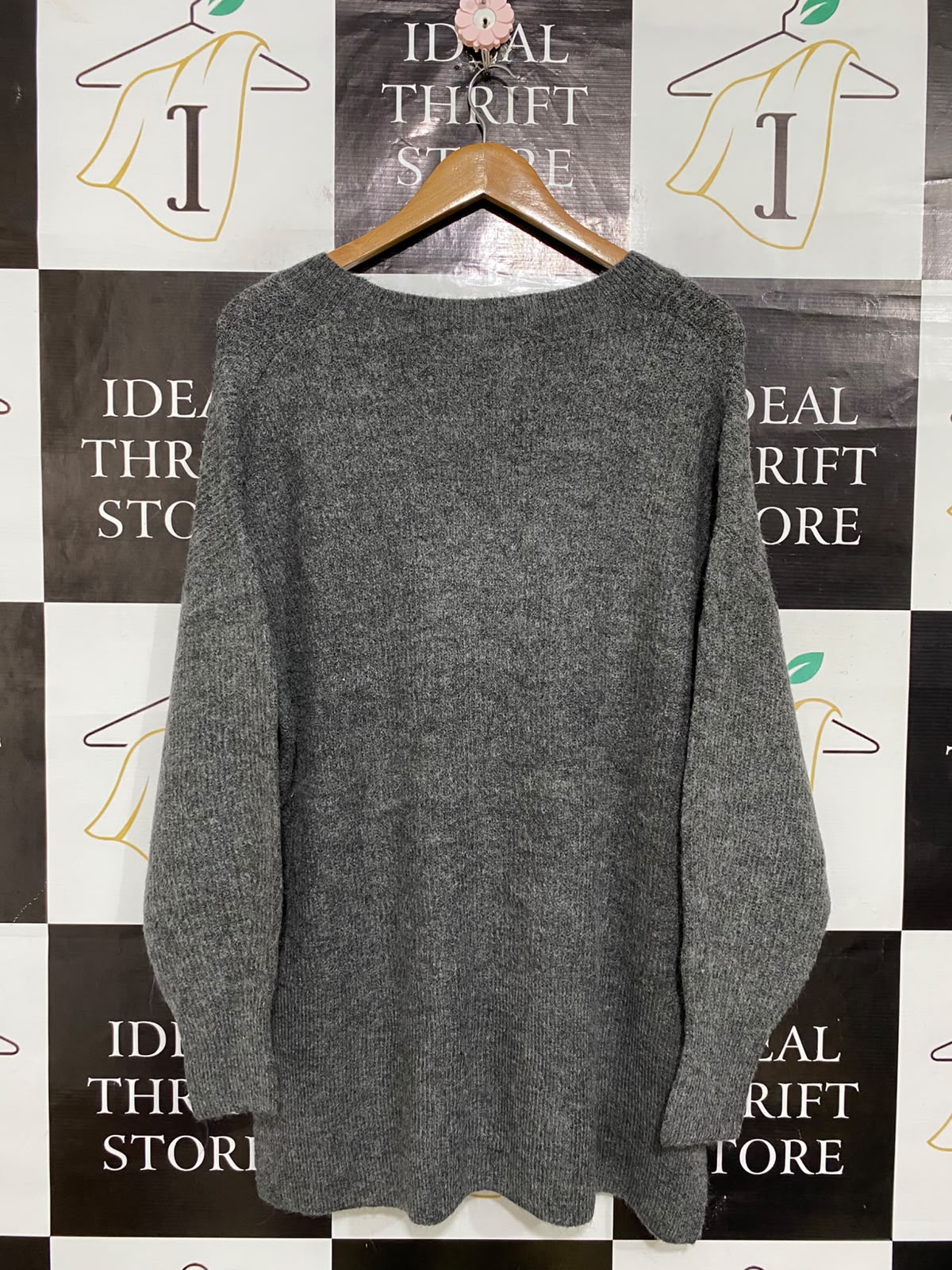 DECJUBA |L| BUST 23| A59| CHARCOAL GREY V-NECK TECHNICAL UTILITY OVERSIZED SWEATER