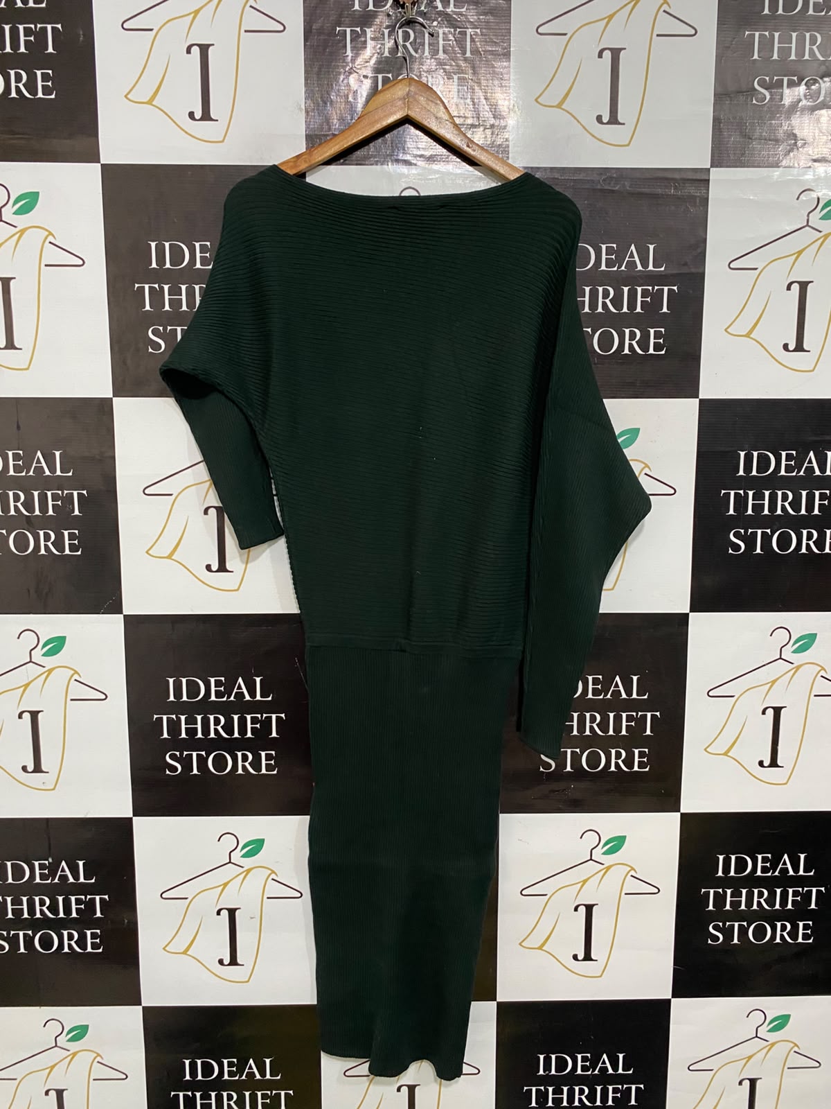 FOREVER NEW |S| BUST 20| A59| DARK GREEN BOATNECK RIBBED TECHNICAL UTILITY MIDI DRESS