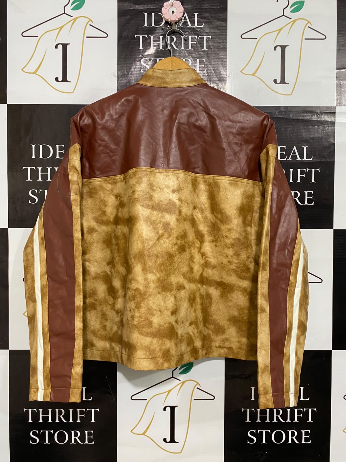PRETTYLITTLE THING |S| BUST 22| A59| BROWN & CAMEL RACER TECHNICAL UTILITY LEATHER JACKET