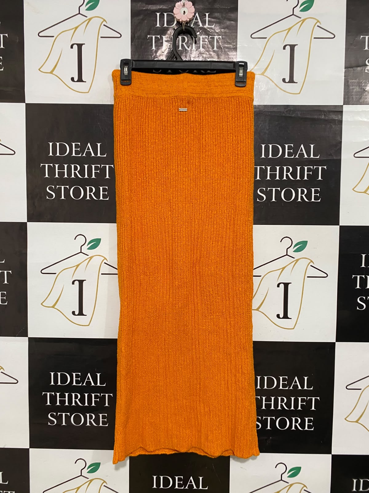 GHANDA |S| WAIST 26| A58| RUST ORANGE RIBBED DRAWSTRING TECHNICAL UTILITY MIDI SKIRT