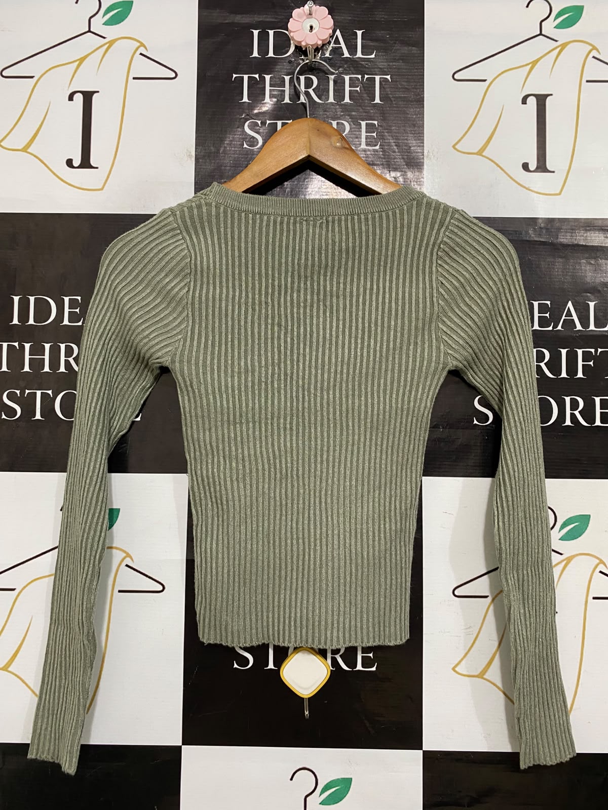 ANKO |S| BUST 12| A58| SAGE GREEN SCOOP NECK RIBBED TECHNICAL UTILITY LONG-SLEEVE TOP